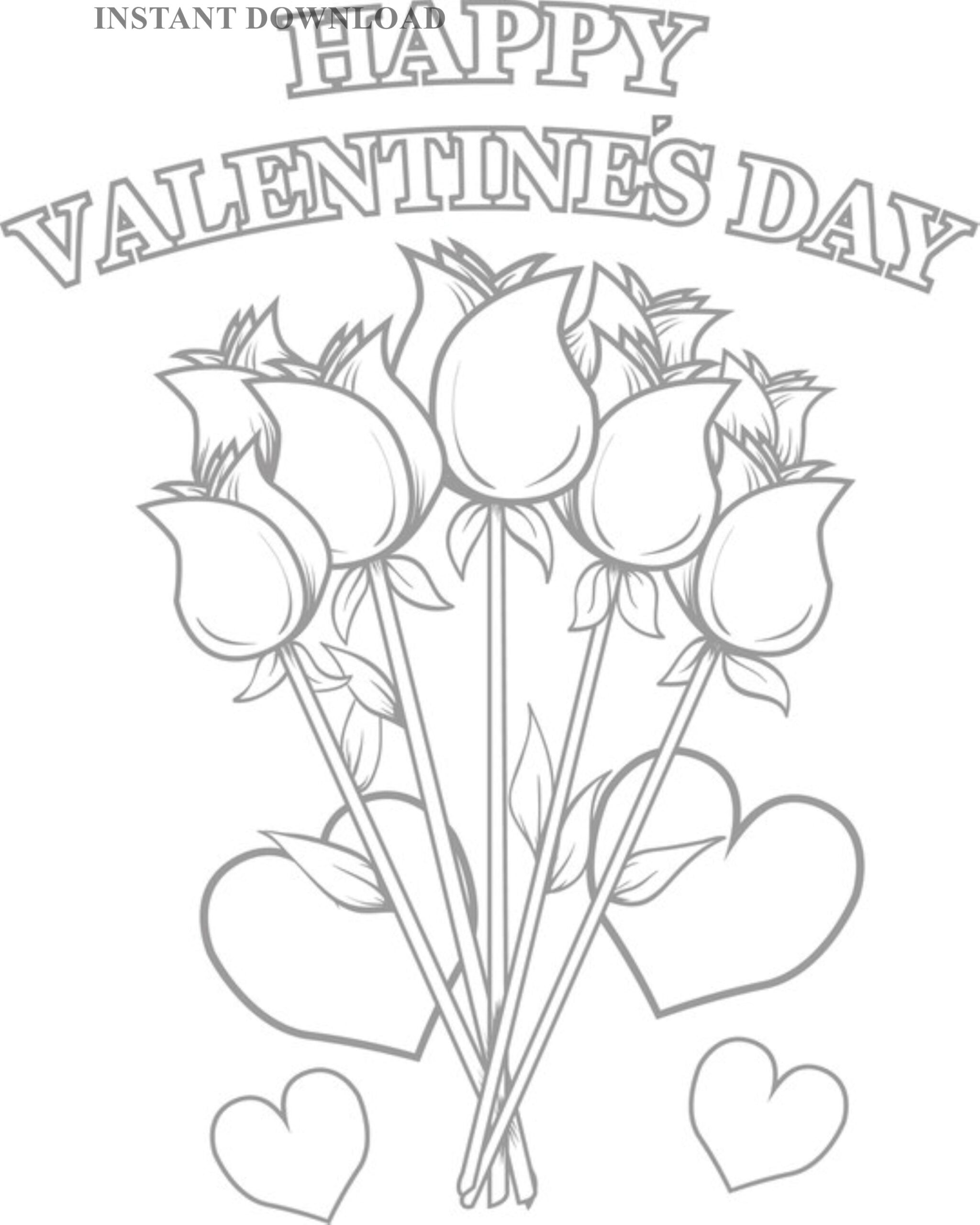 Printable Hearts And Flowers Valentine Coloring Sheet instant Download digital File 8 X 10 Printable Valentine adult Coloring Download Etsy