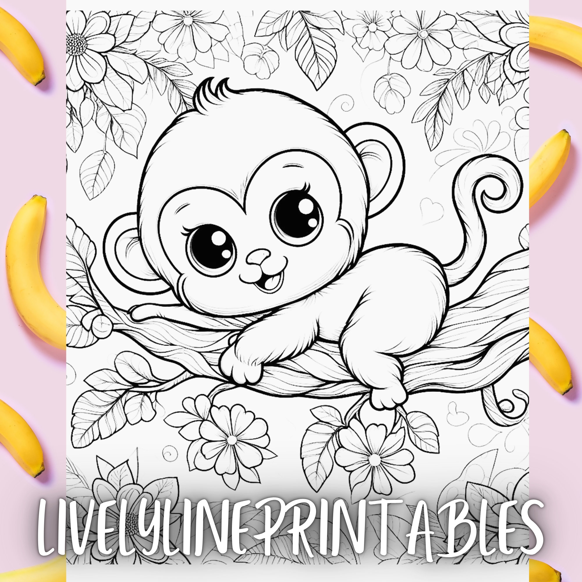 Printable Monkey Coloring Pages Collection Of 12 Cute Monkeys Kids Coloring Sheets Instant Download Big eyed Animal Etsy