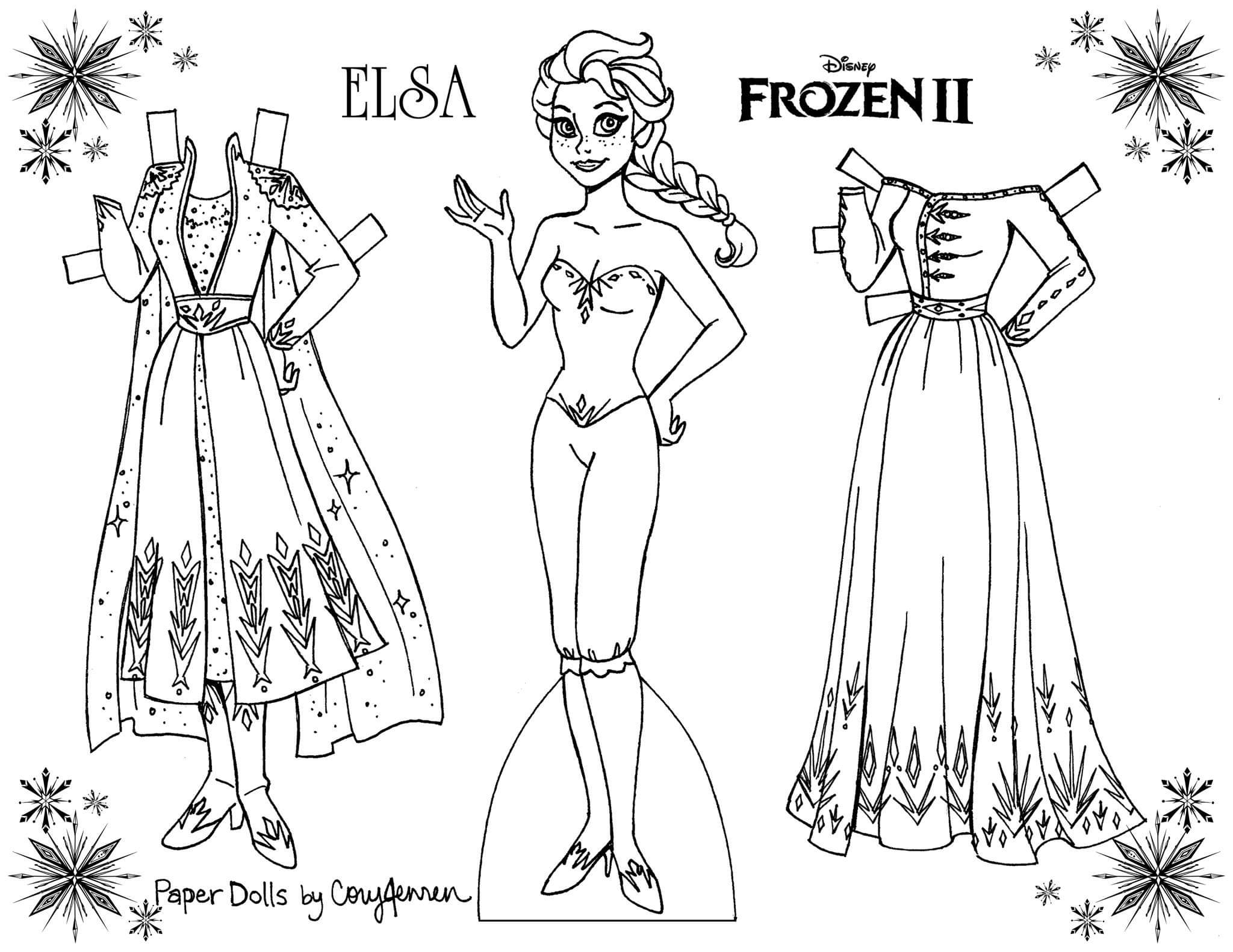 Printable Paper Doll Coloring Page Doll Template Dress Up Doll Coloring Pages Elsa Disney Princess