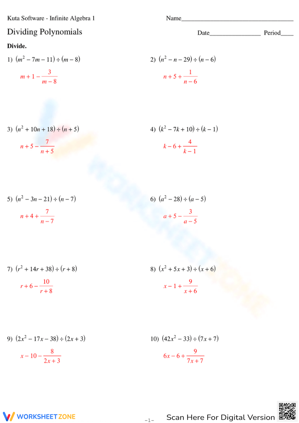 polynomial long division worksheet