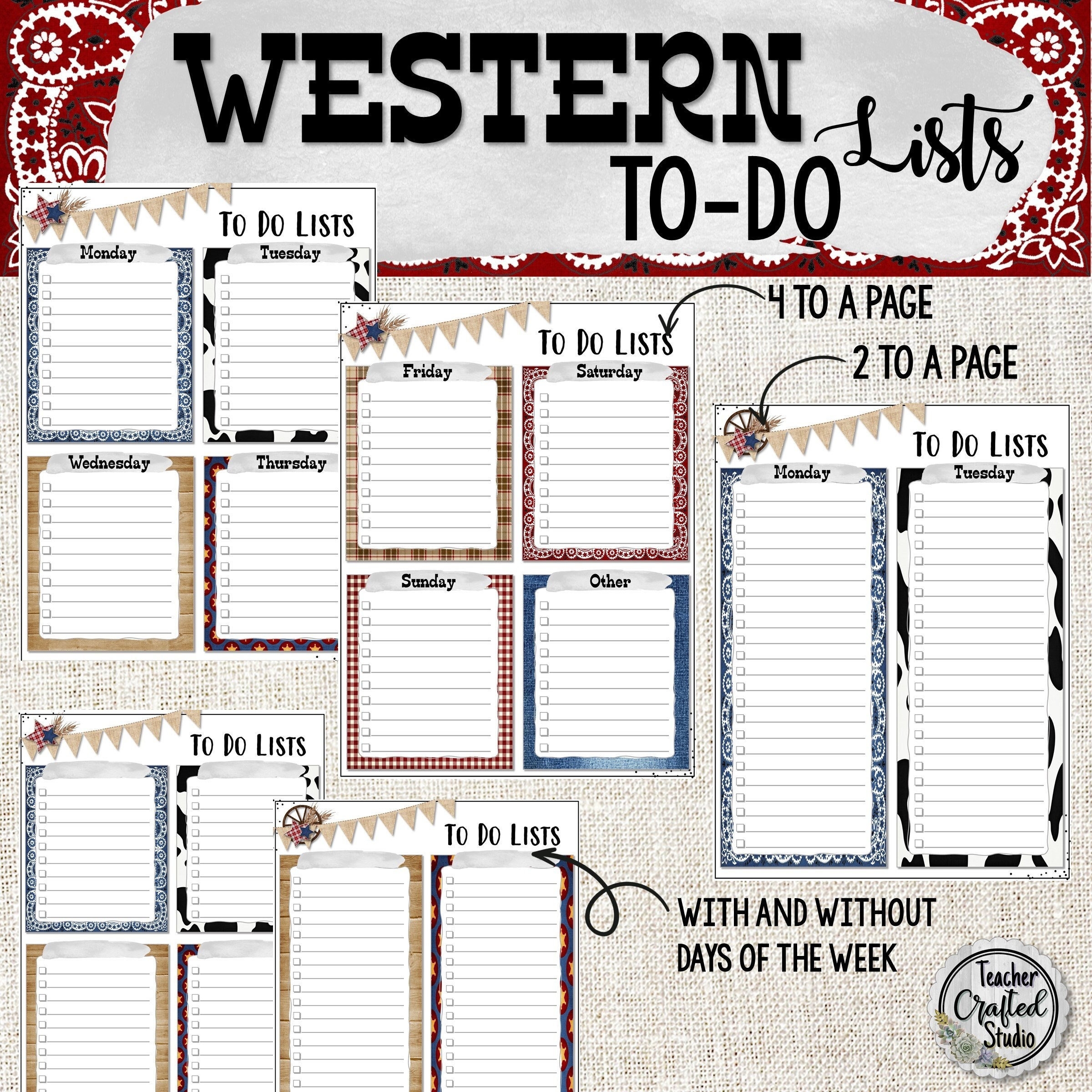 Printable Western Theme Teacher To do Lists Cowboy Daily To Do Lists Etsy
