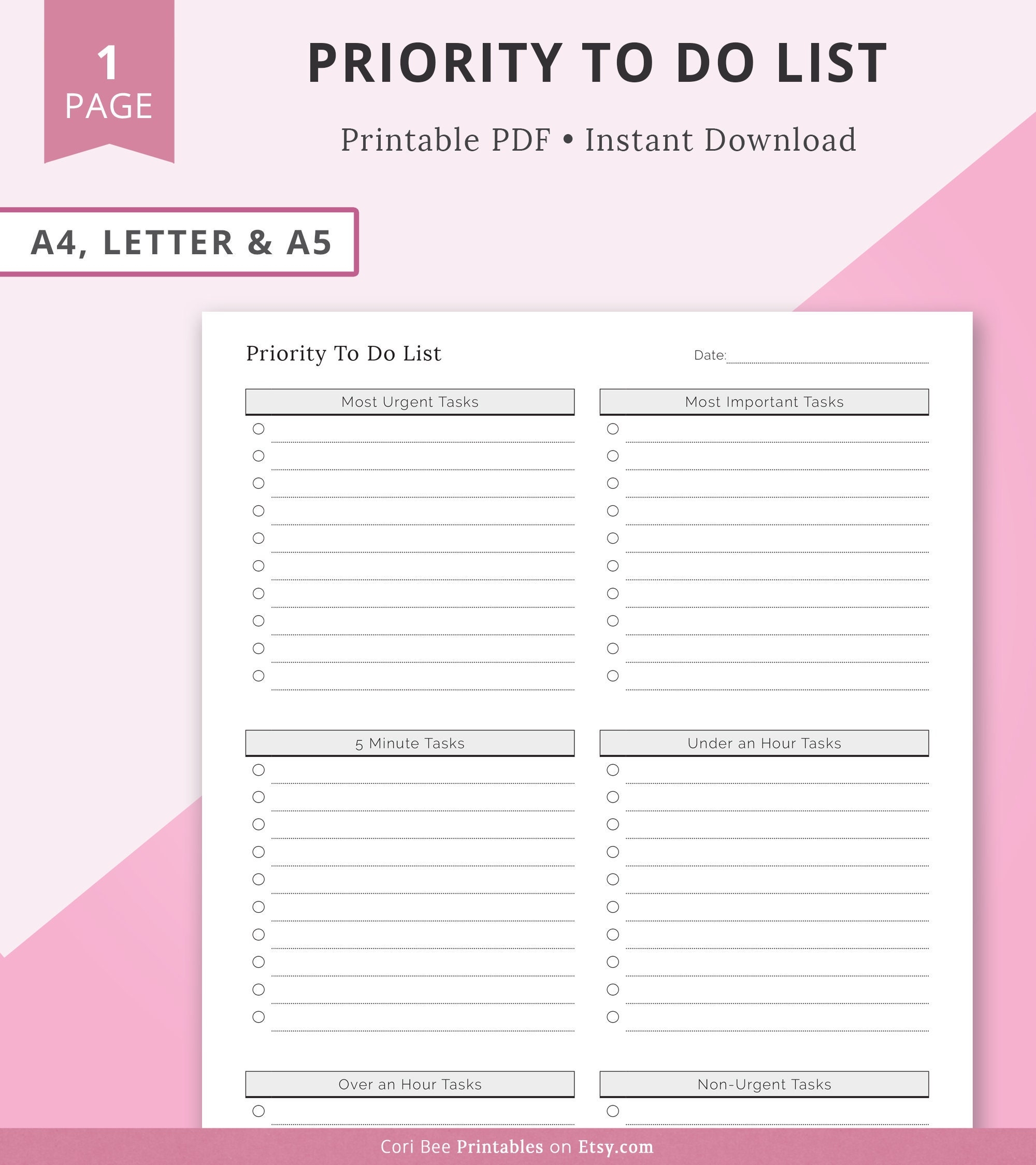 Priority To Do List Priority Task List Priority Matrix Priority Checklist Printable Priority Planner To Do List Organizer Eisenhower Etsy