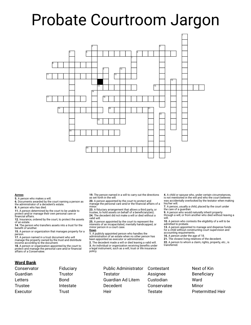 Probate Courtroom Jargon Crossword WordMint
