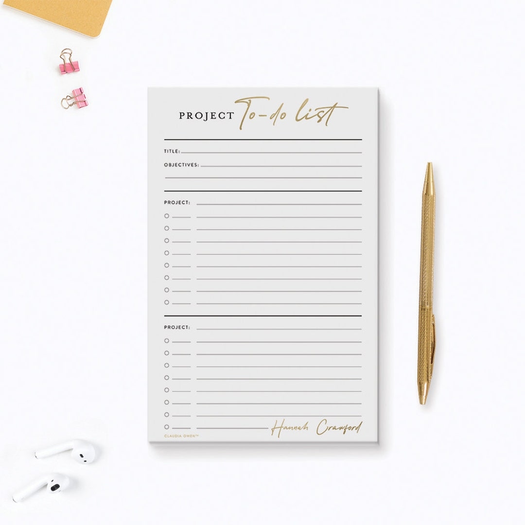 Project To Do List Notepad Personalized Work Planner Project Tracker List Pad Project Management Productivity Planner Etsy