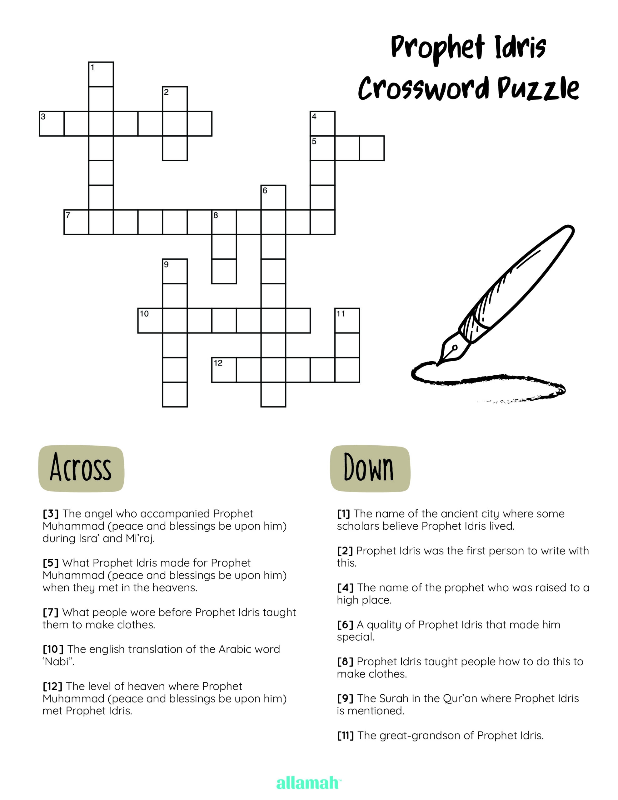 Prophet Idris Crossword Welcome To Allamah
