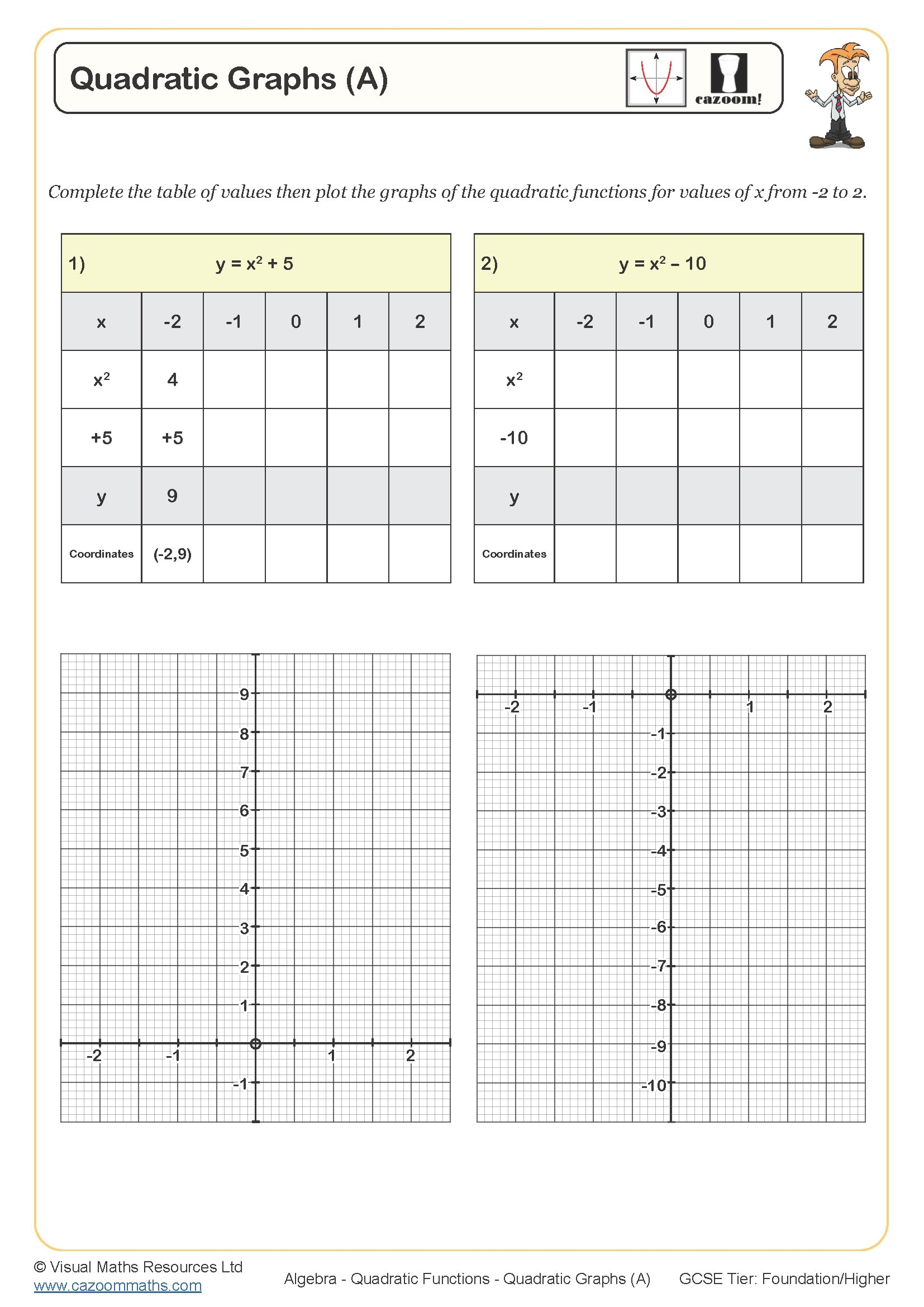 Quadratic Graphs A Worksheet Printable Maths Worksheets Quadratic Graphs A Worksheet Printable Maths Worksheets