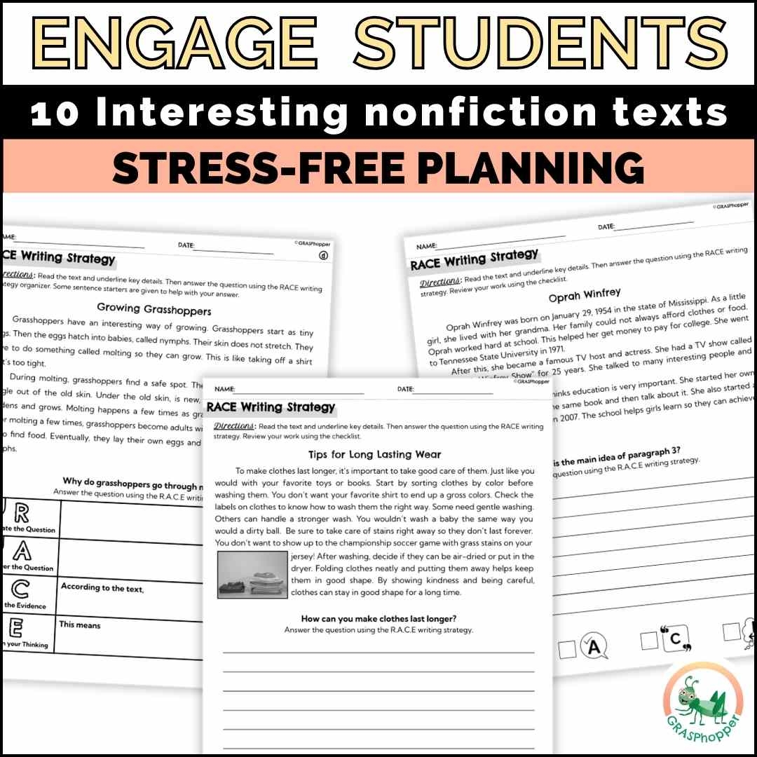 RACE Writing Strategy Foundations Anchor Charts Passages Activities GRASPhopper Learning RACE Writing Strategy Foundations Anchor Charts Passages Activities GRASPhopper Learning