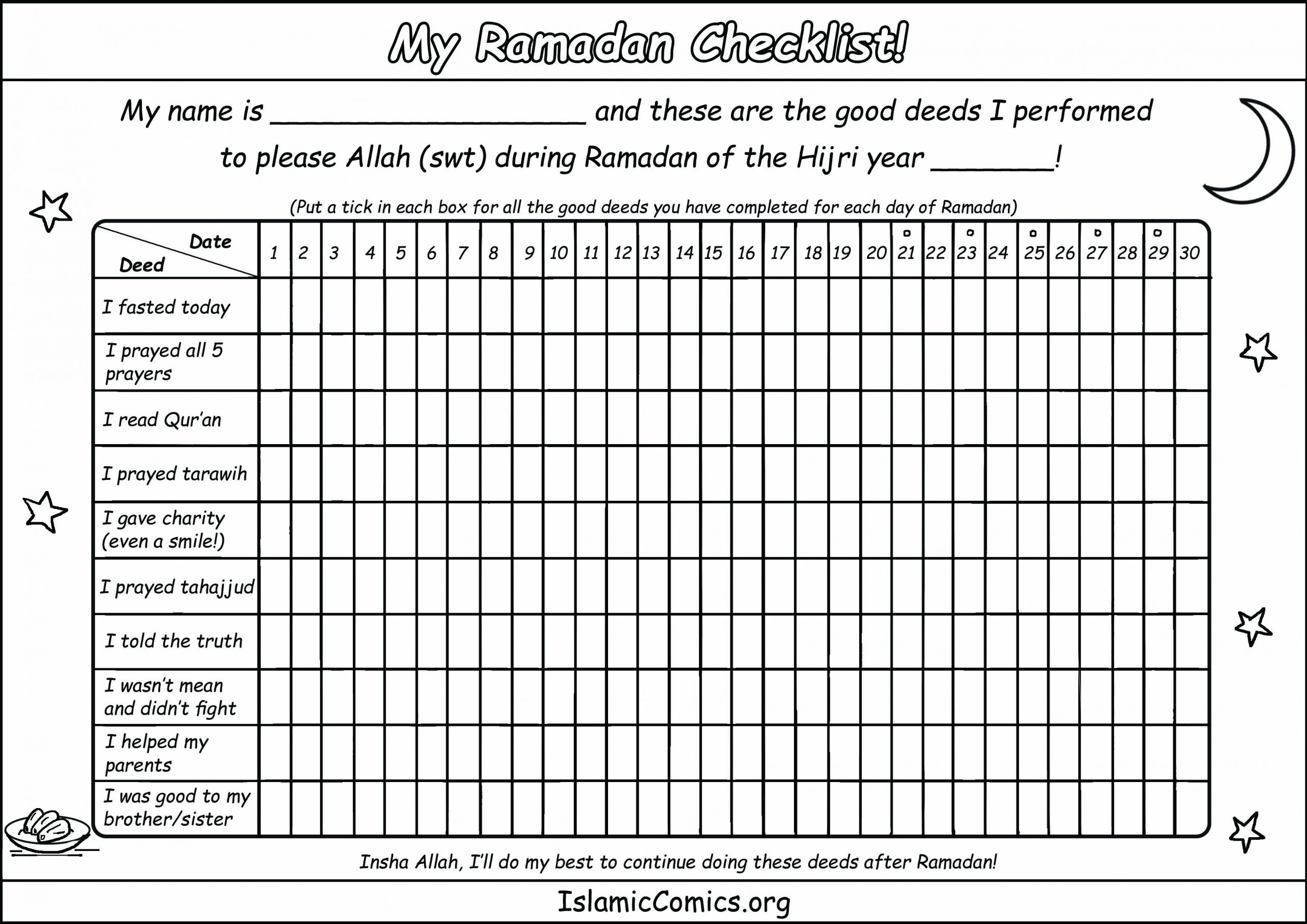 Ramadan Checklist For Children Islamic Comics