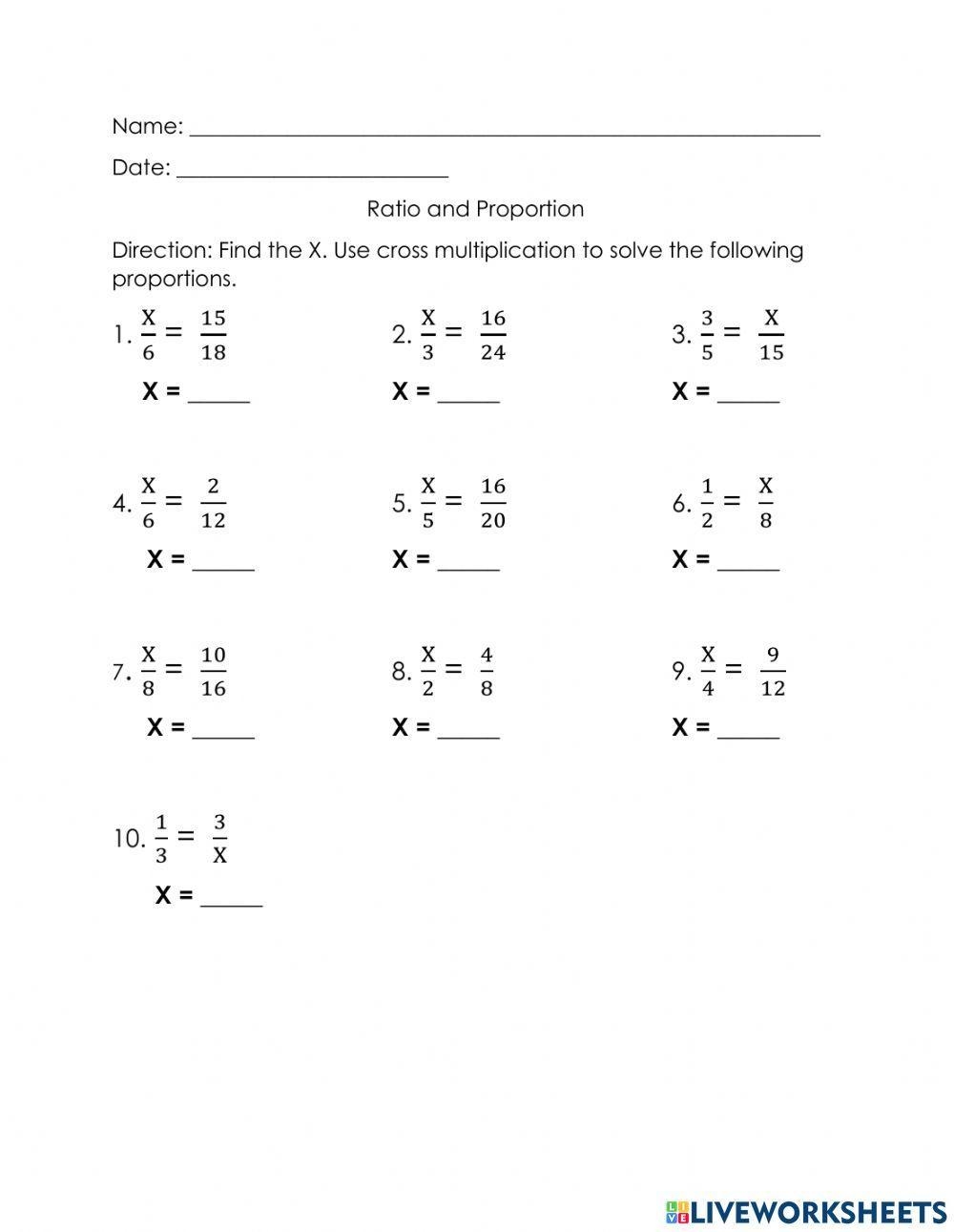 ratio and proportion worksheet