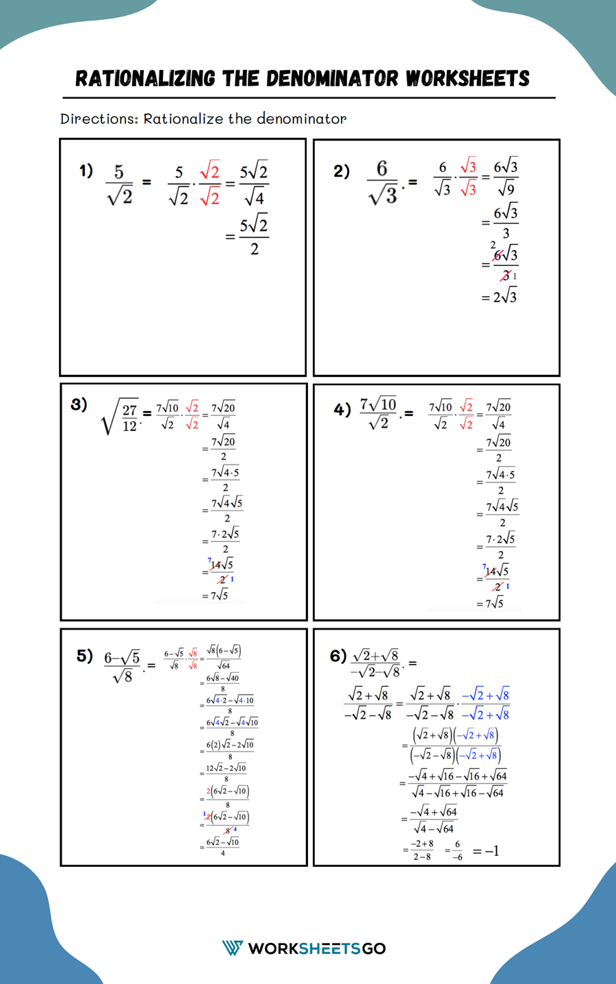 Rationalizing The Denominator Worksheets WorksheetsGO