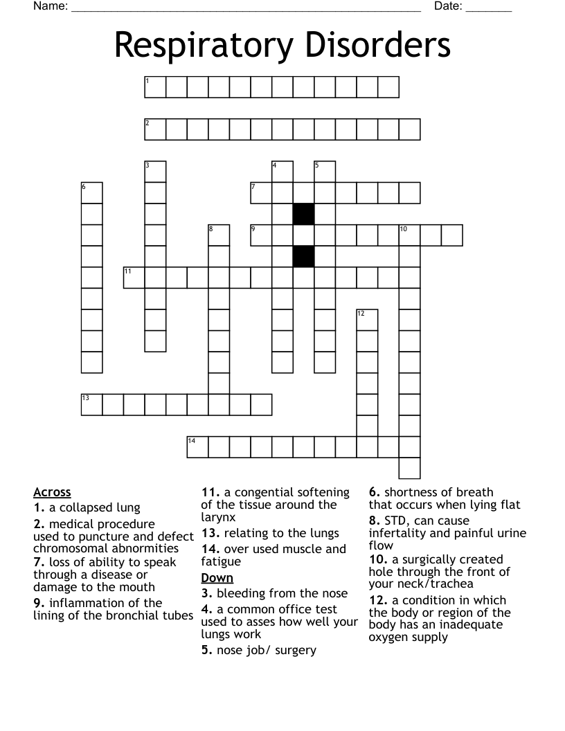 Respiratory Disorders Crossword WordMint