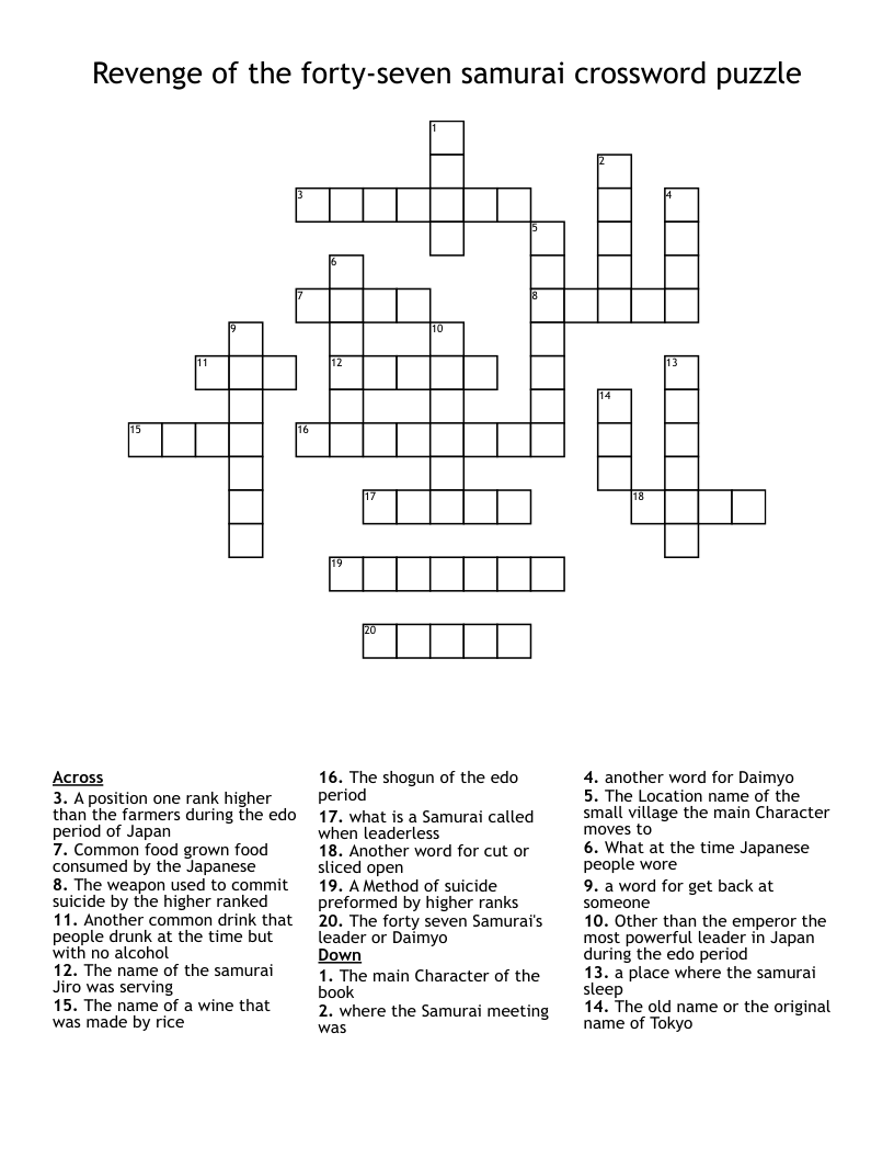 Revenge Of The Forty seven Samurai Crossword Puzzle WordMint