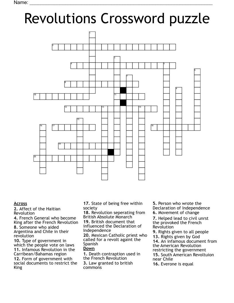 Revolutions Crossword Puzzle WordMint
