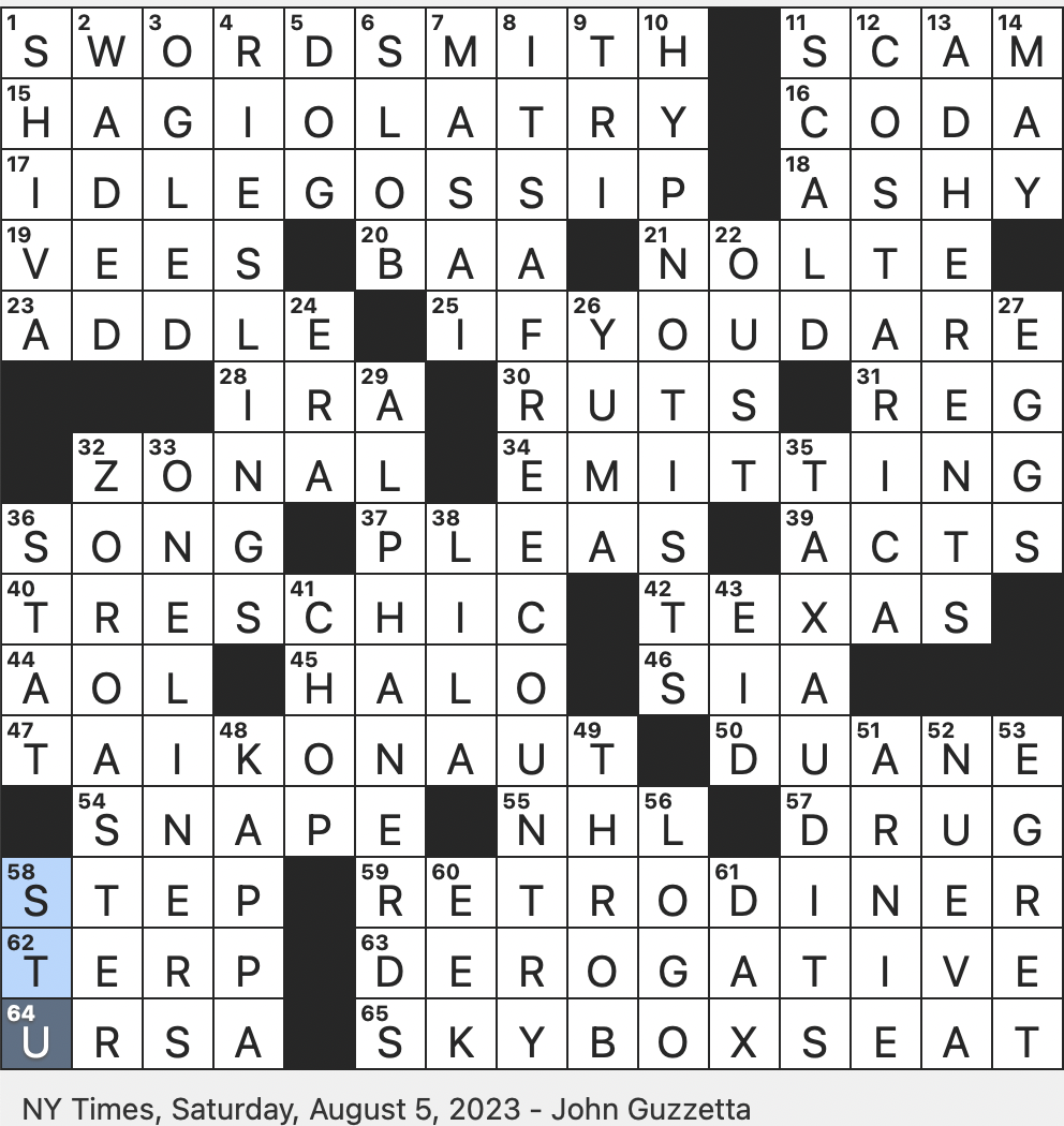 Rex Parker Does The NYT Crossword Puzzle Adoration Of The Kardashians SAT 8 5 23 One Aboard The Tiangong Space Station Iranian Sage Who Inspired Nietzsche Eatery With A 1950s
