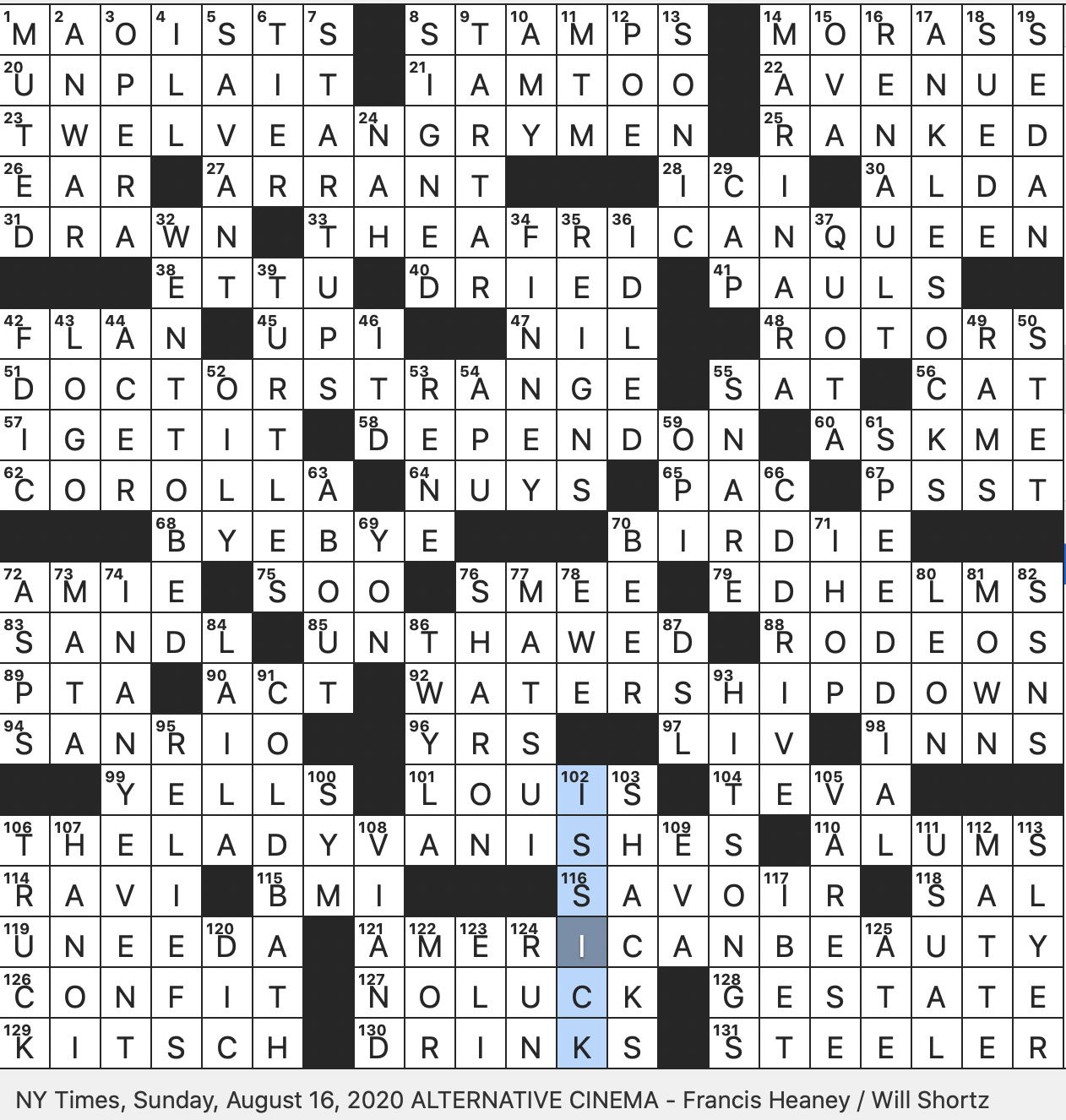 Rex Parker Does The NYT Crossword Puzzle First Name Of Peace Nobelist That Ends Ironically SUN 8 16 20 Phillipa Who Played Eliza In Original Cast Of Hamilton Charles Religious Leader