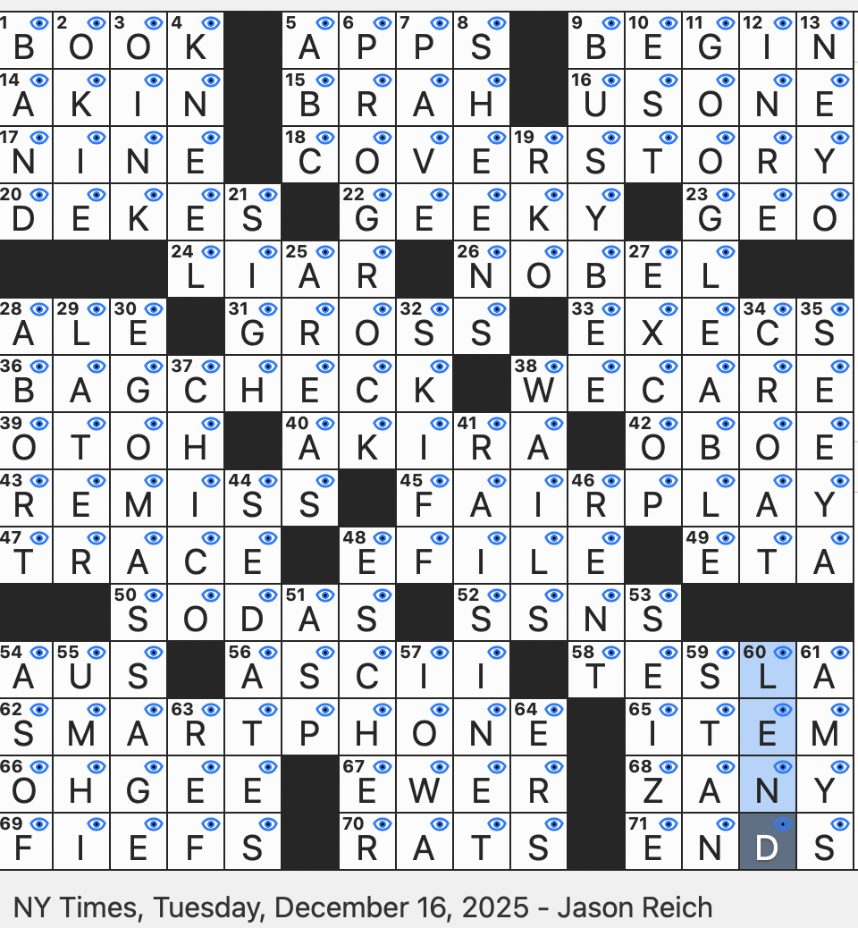 Rex Parker Does The NYT Crossword Puzzle Groundbreaking 1988 Japanese Animated Action Film TUE 12 16 25 Genre For Genesis Or Yes Informally One In A Box At The Theater 
