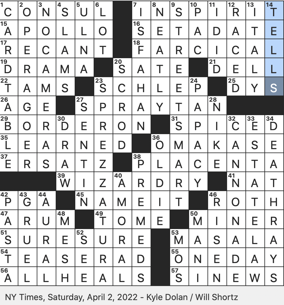 Rex Parker Does The NYT Crossword Puzzle The Art Of Appearing Effortlessly Nonchalant SAT 4 2 22 Sushi Chef s Tasting Menu Capital Of Ancient Persia Where the Cheese Stands Alone 