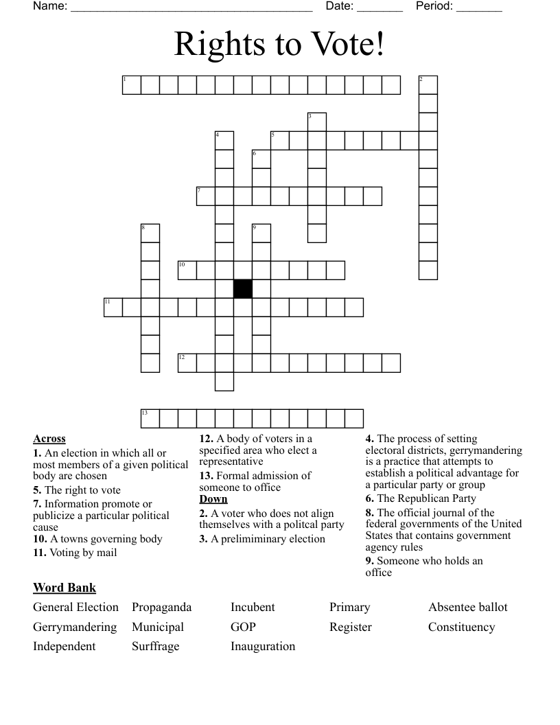 Rights To Vote Crossword WordMint
