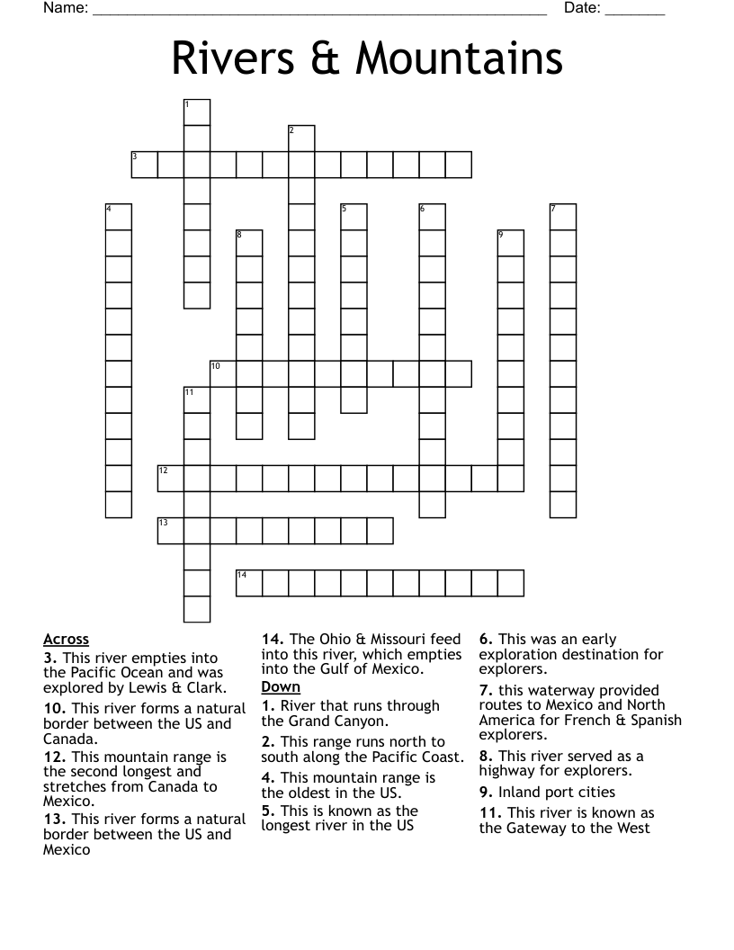 Rivers Mountains Crossword WordMint