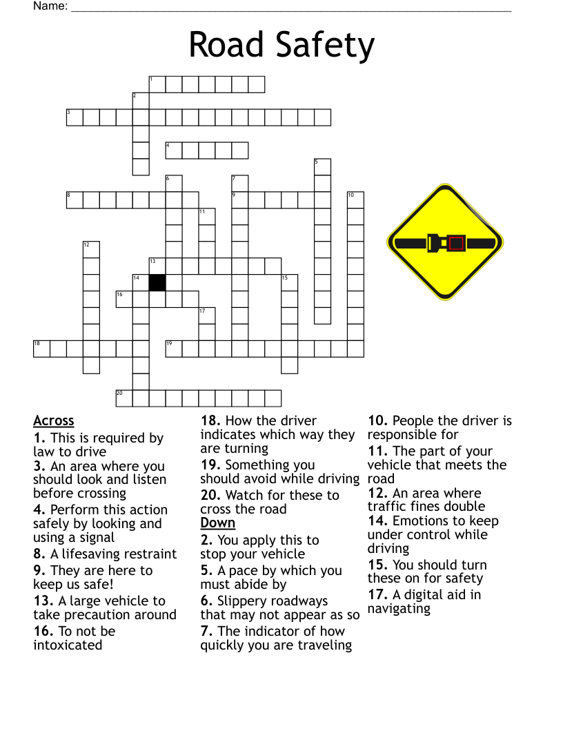 Road Safety Crossword WordMint