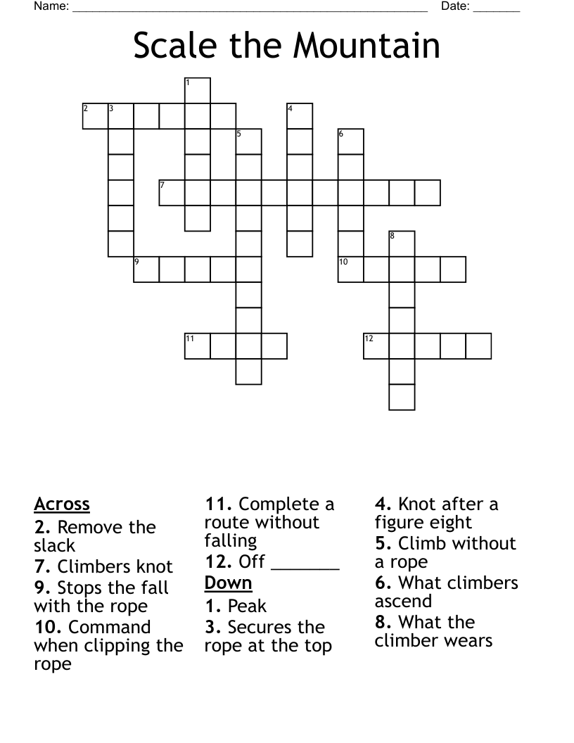 Rock Climbing Vocabulary Crossword WordMint