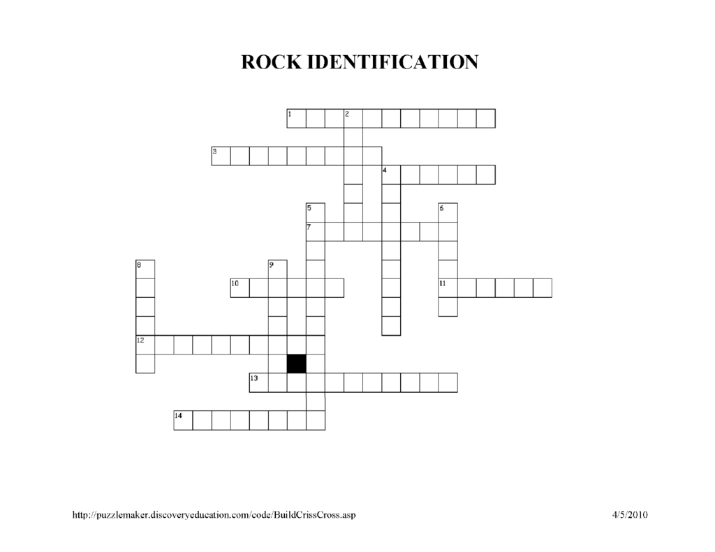 Rock Identification Crossword Puzzle Rock Identification Crossword Puzzle