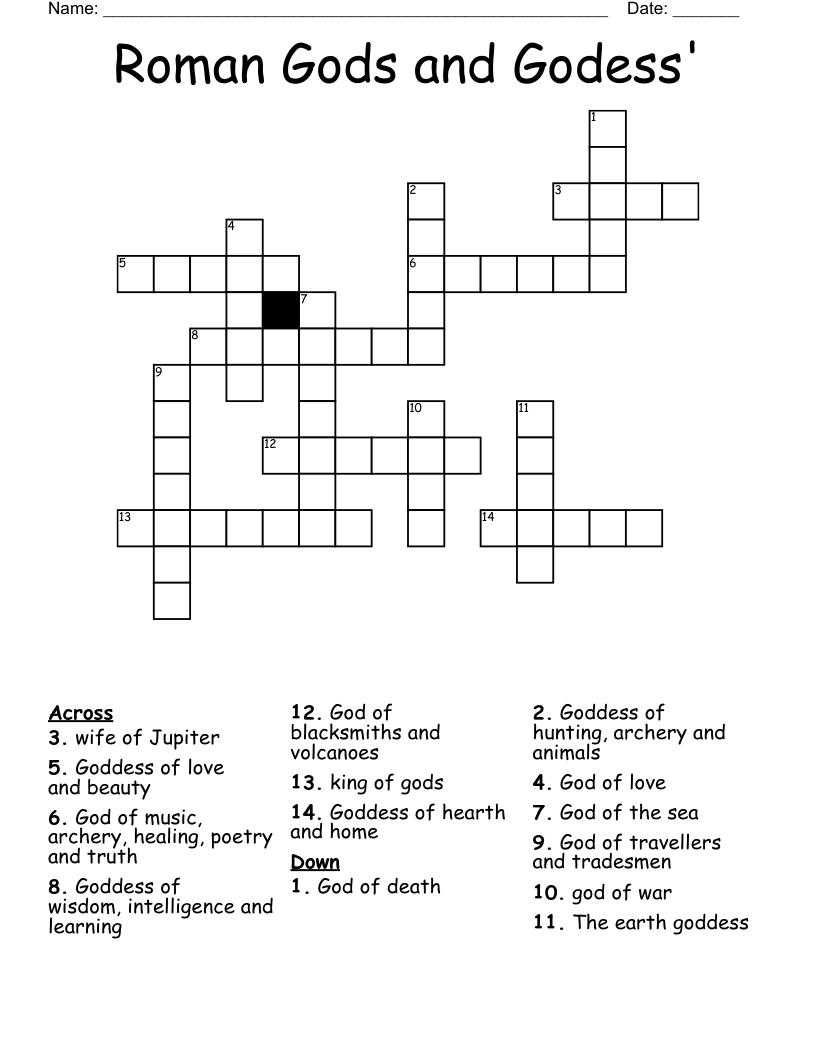 Roman Gods And Godess Crossword WordMint