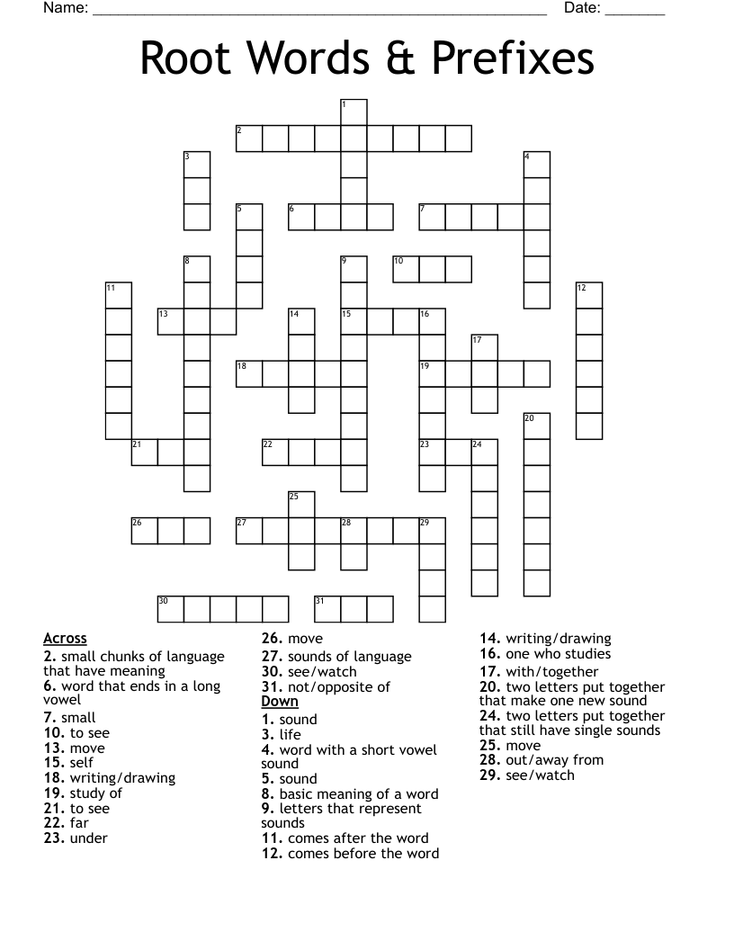 Root Words Prefixes Crossword WordMint