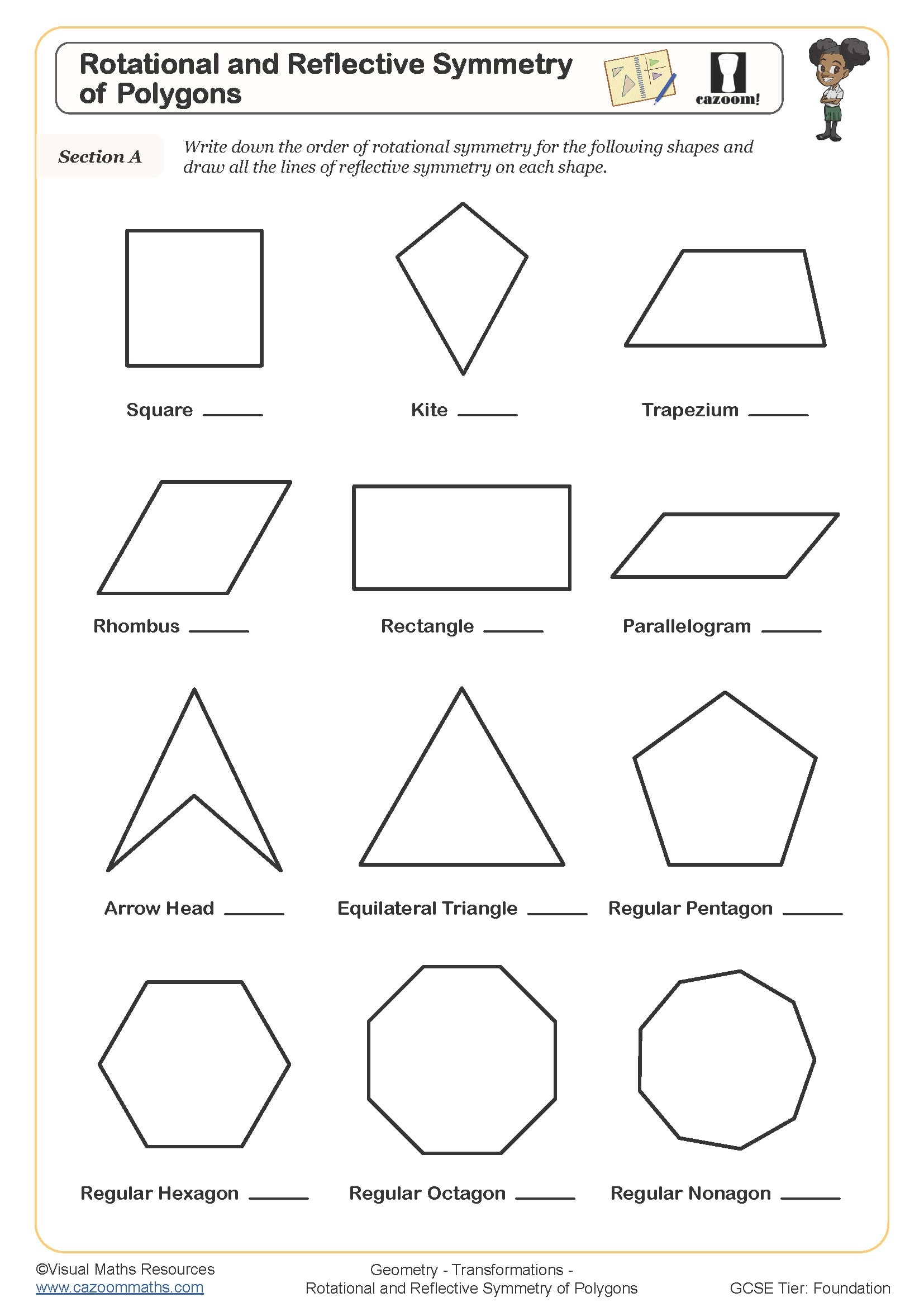 Rotational And Refelctive Symmetry Of Polygons Worksheet Printable Maths Worksheets