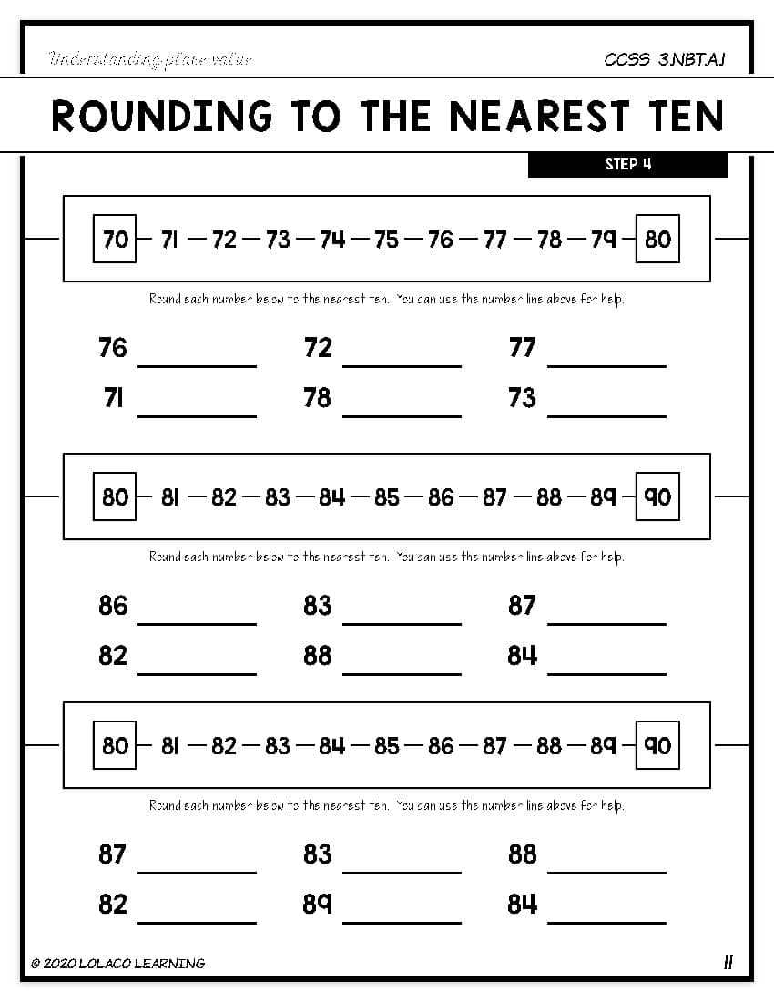 Rounding To The Nearest Ten In 3rd Grade Progressive Practice Worksheets