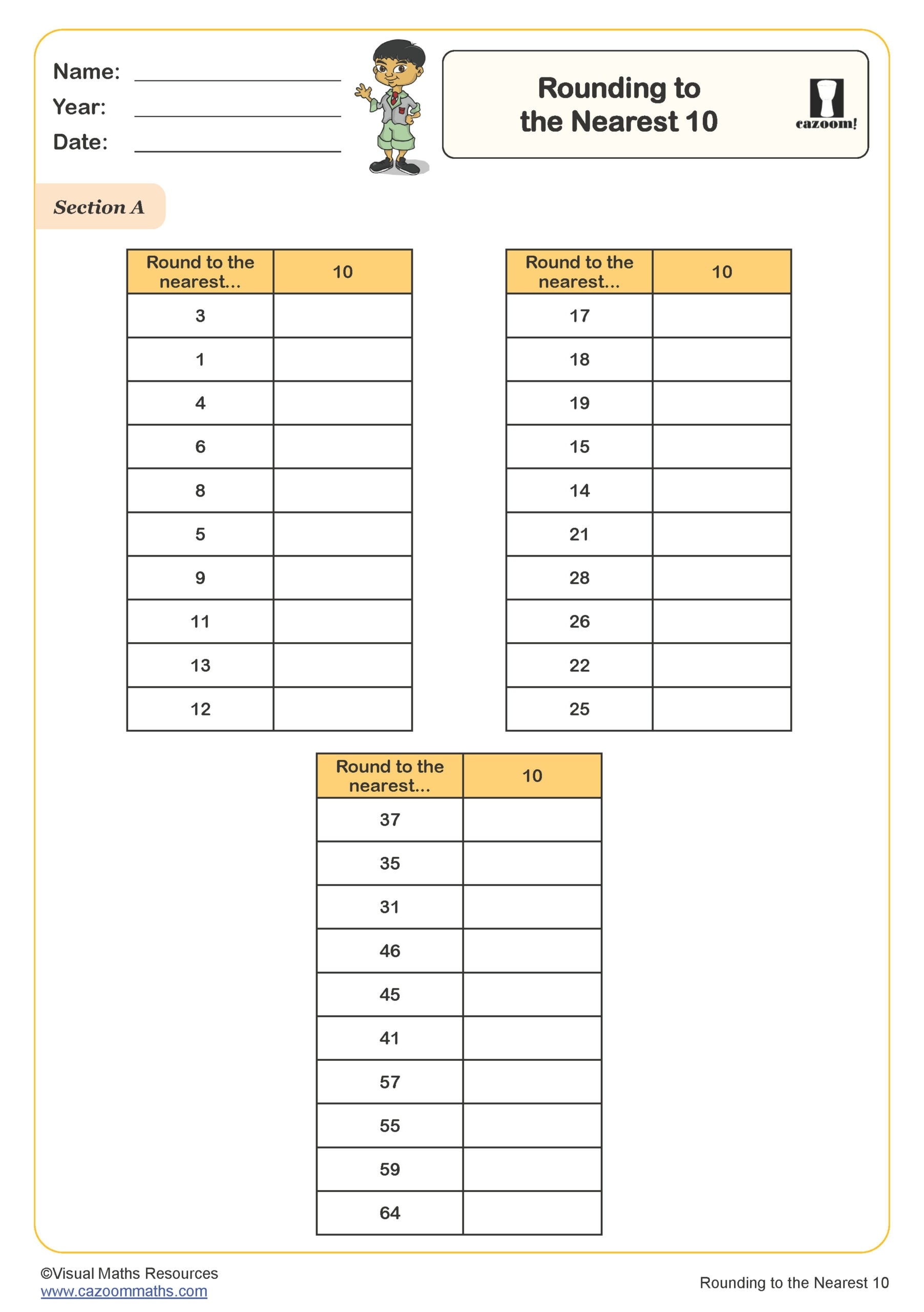 rounding to the nearest 10 worksheet