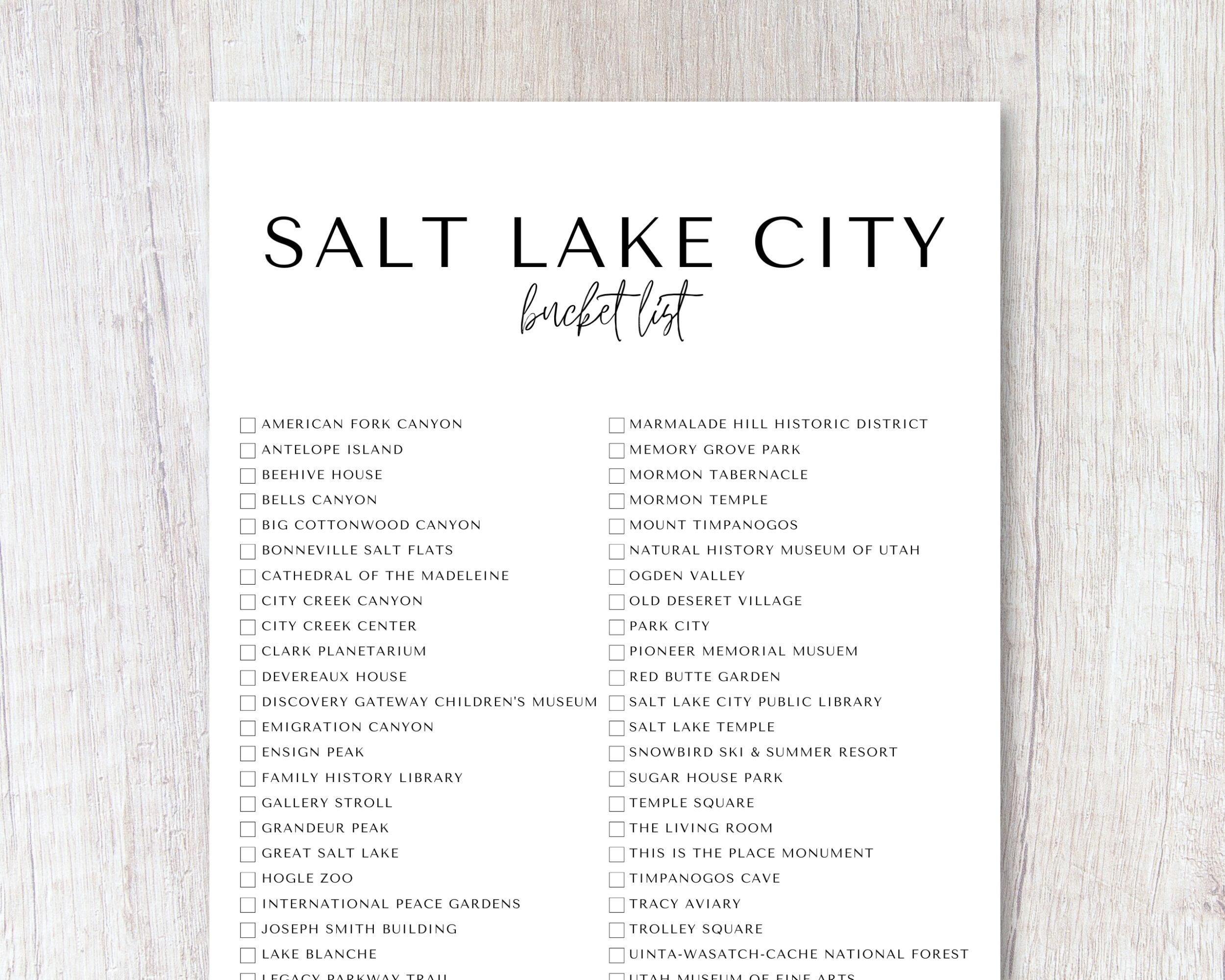 Salt Lake City Utah Bucket List Printable Travel Bucket List Travel Planner Checklist A4 US Letter Etsy