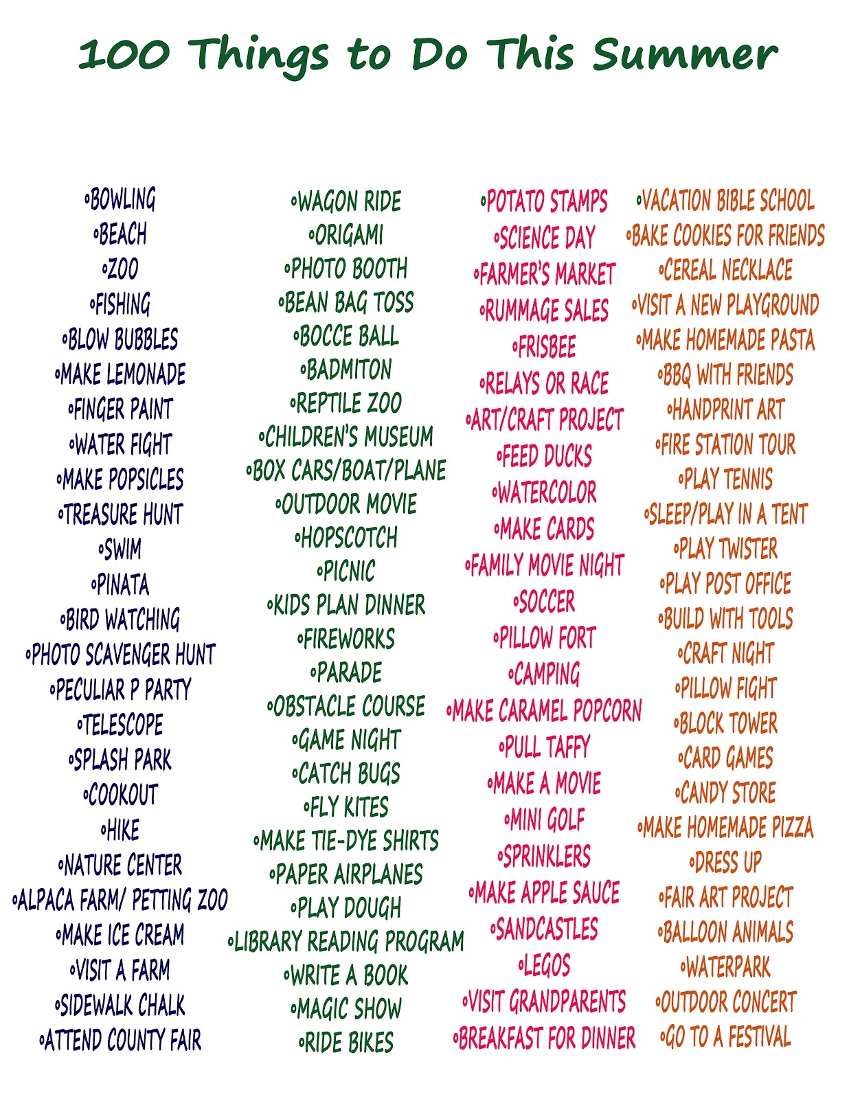 Save Green Being Green Try It Tuesday A 100 Things To Do This Summer List With Journal