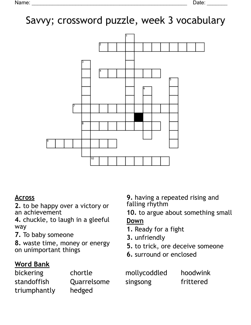 Savvy Crossword Puzzle Week 3 Vocabulary WordMint
