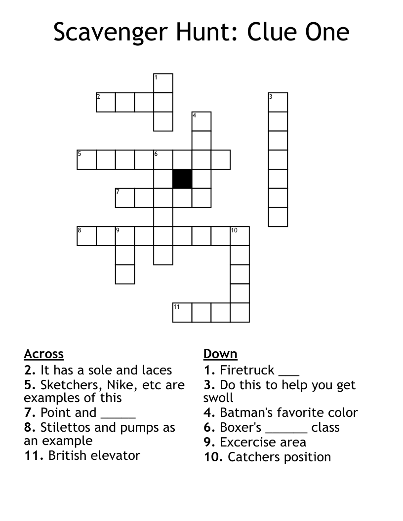 Scavenger Hunt Clue One Crossword WordMint