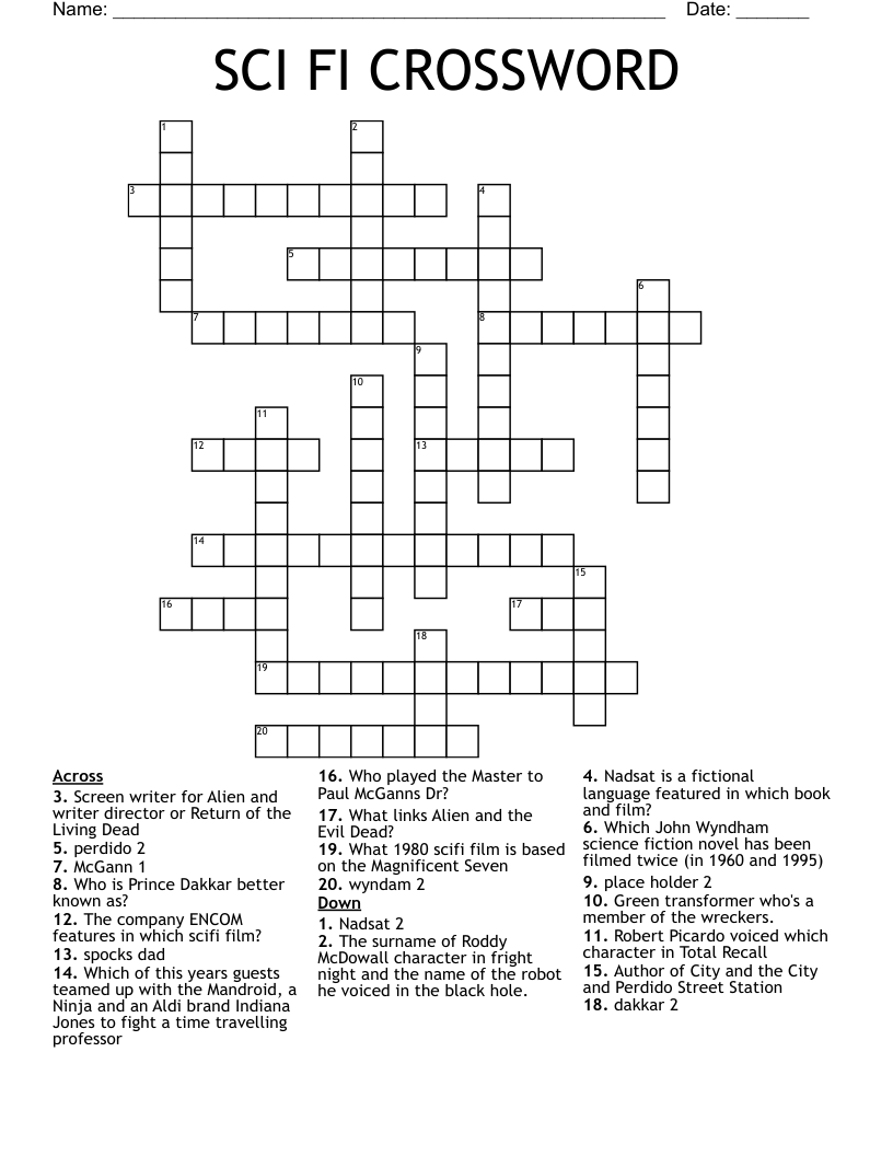 SCI FI CROSSWORD WordMint SCI FI CROSSWORD WordMint