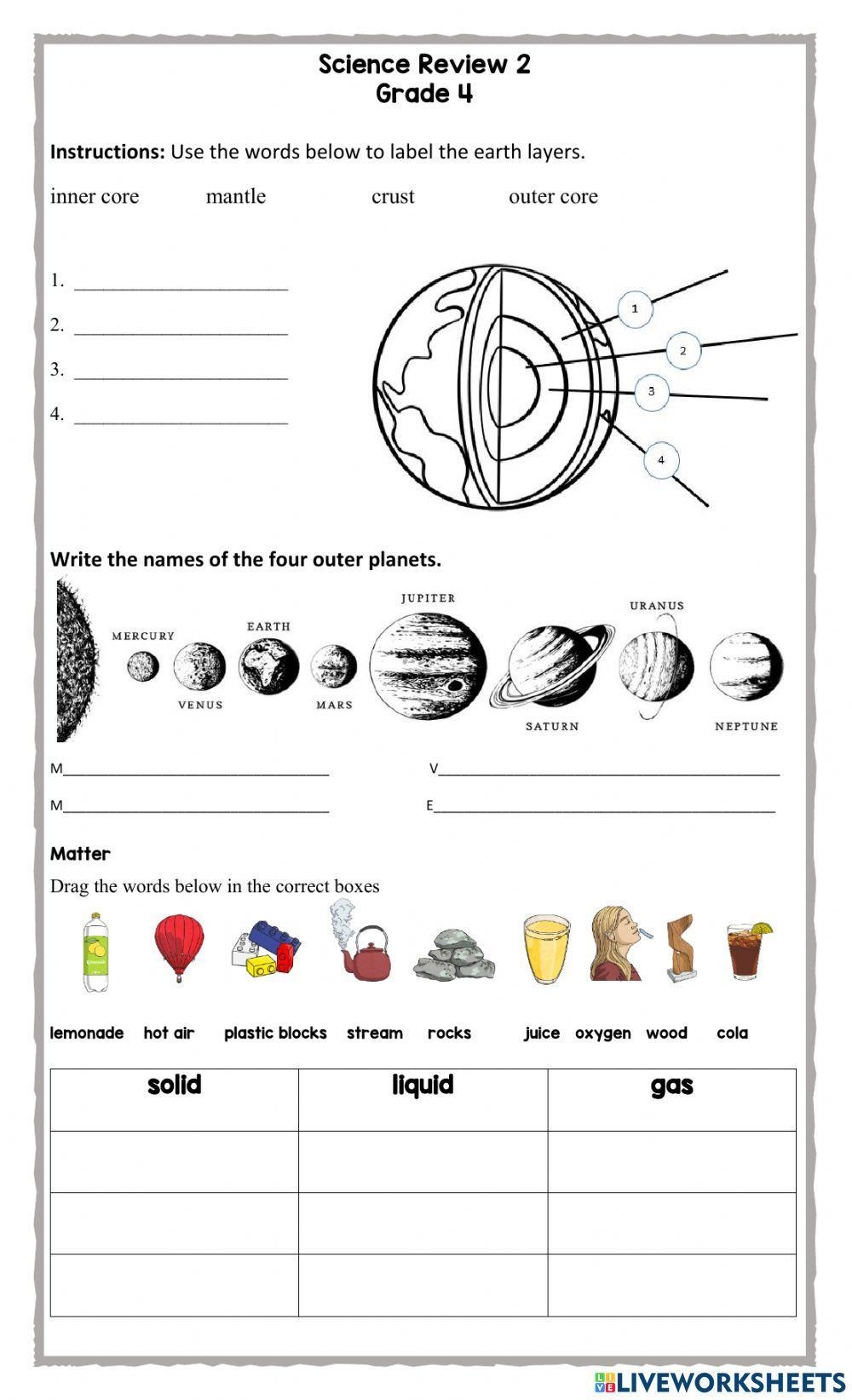 Science Review Grade 4 Interactive Worksheet Worksheets Library