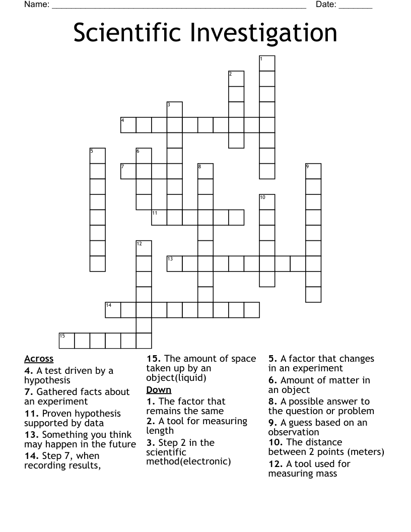 Scientific Investigation Crossword WordMint Scientific Investigation Crossword WordMint
