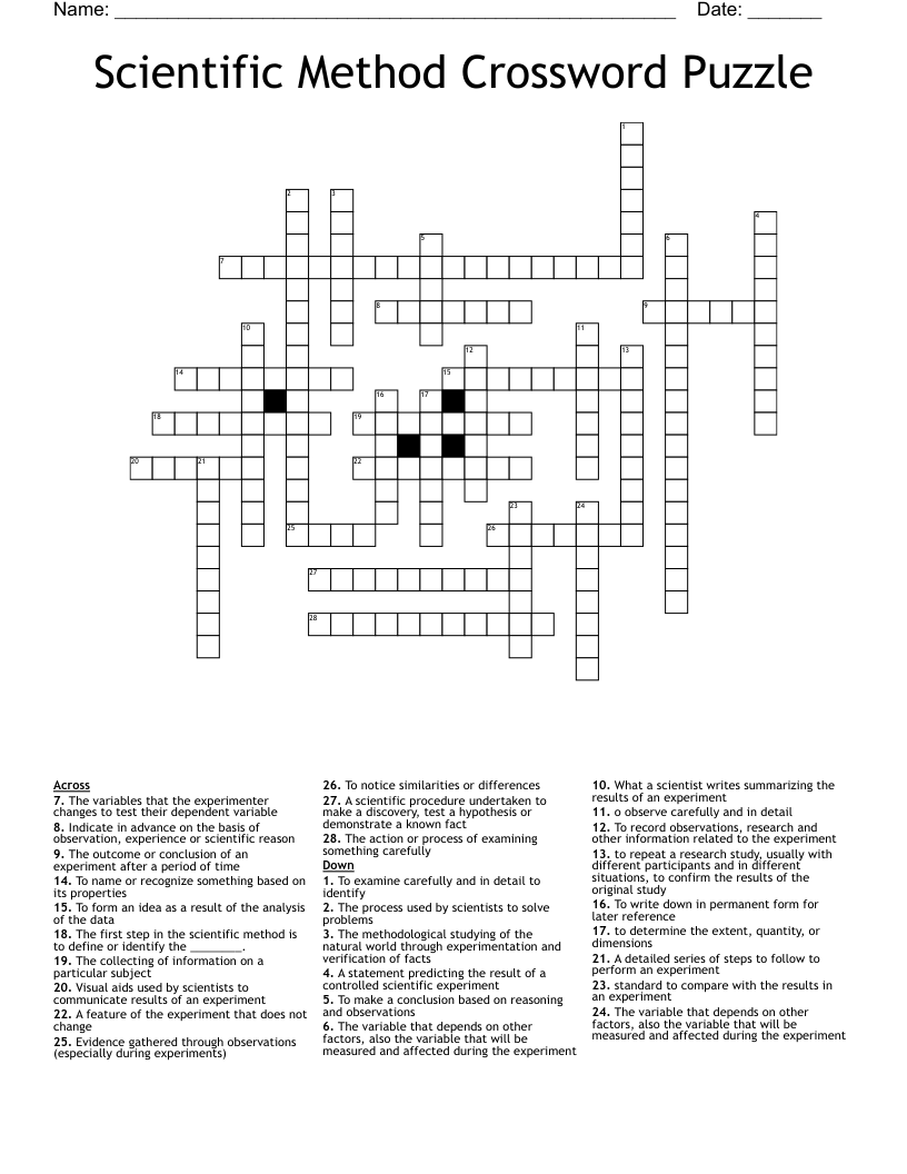 Scientific Method Crossword Puzzle WordMint