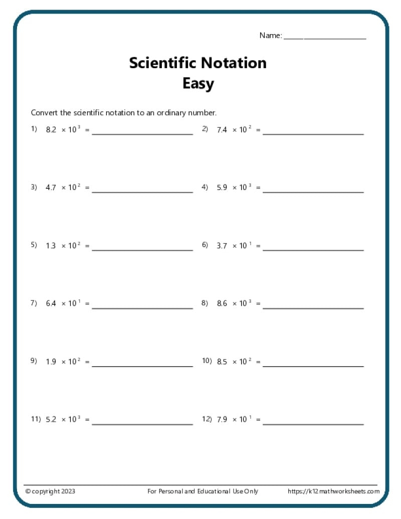 scientific notation worksheet pdf