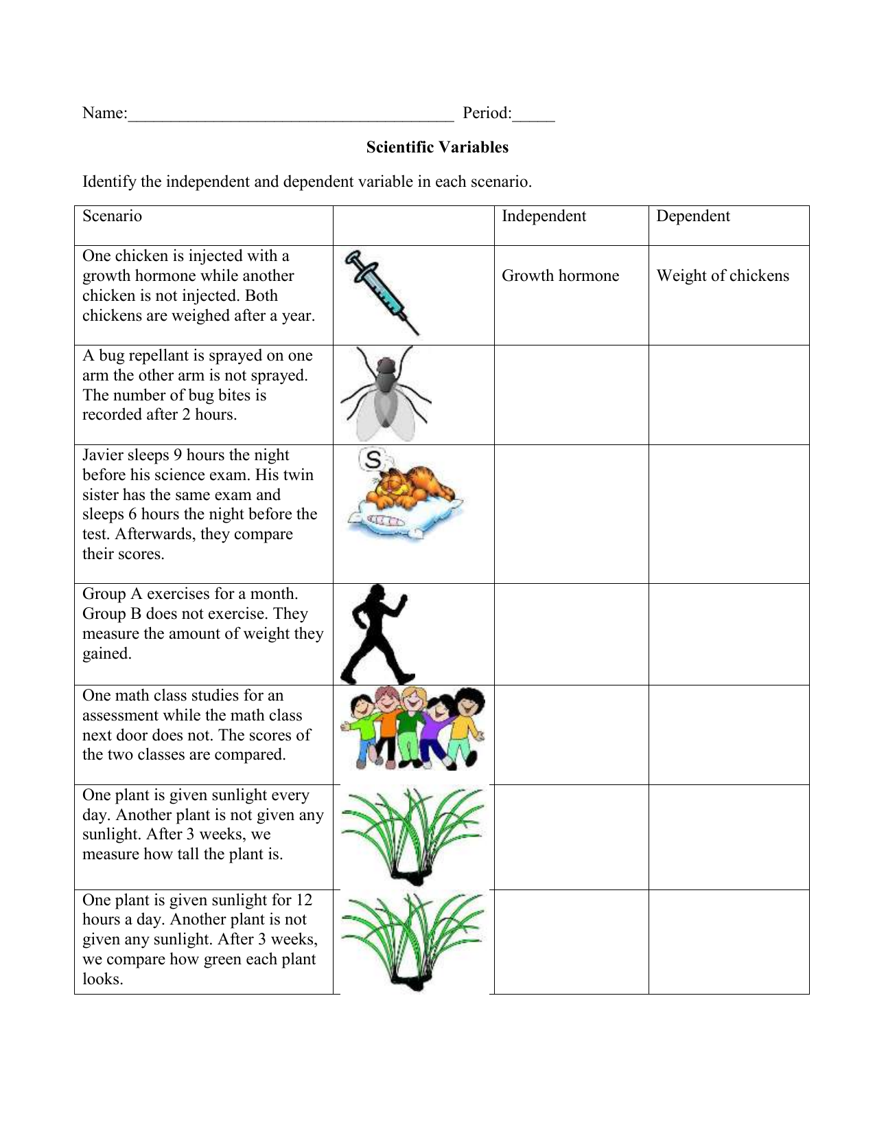 independent dependent variable worksheet