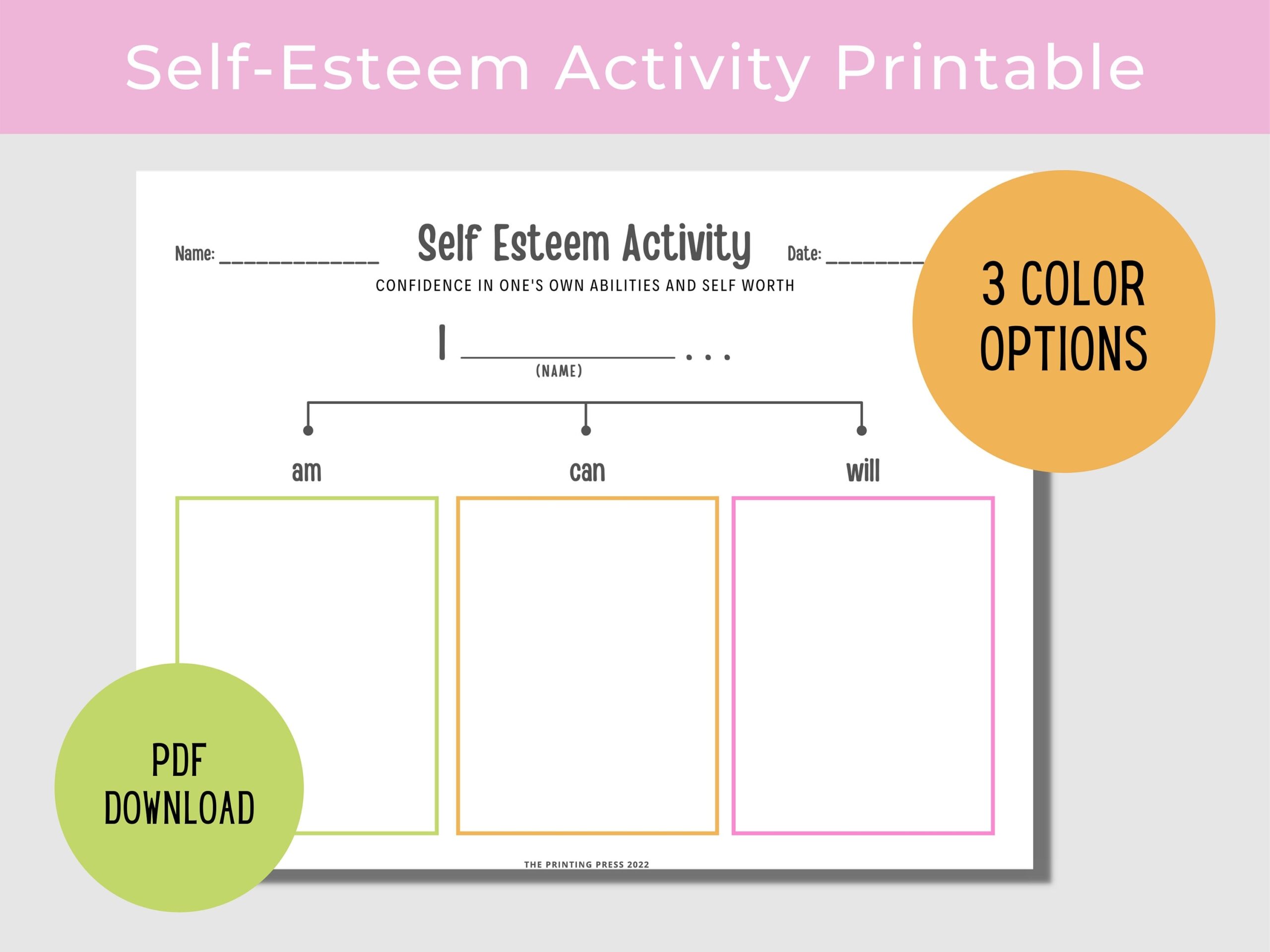 Self Esteem Activity Worksheet Mental Health Printable PDF Download Etsy