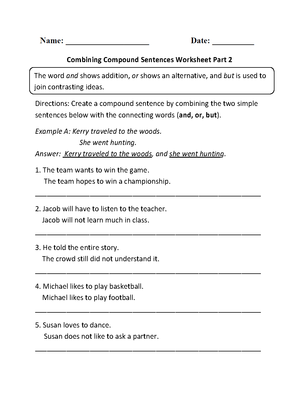 Sentences Worksheetes Compound Sentences Worksheets