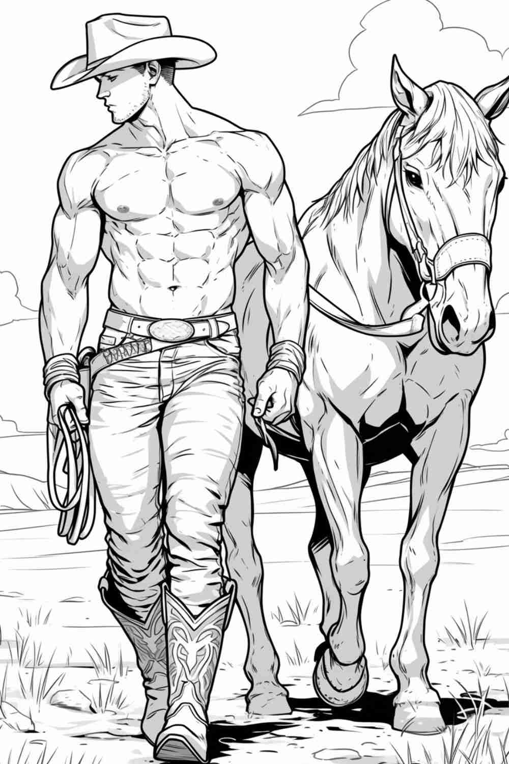Sexy Cowboy Coloring Page Free Western Printable For Adults