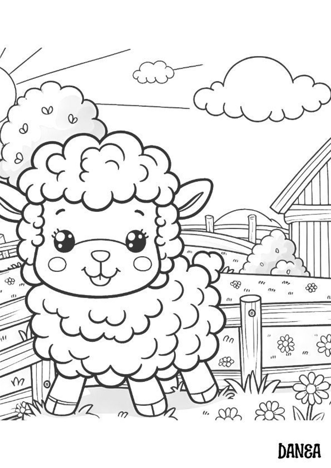 Sheep On Her Farm Coloring Page Kids Printable Coloring Page Farm Animals Coloring Page Etsy