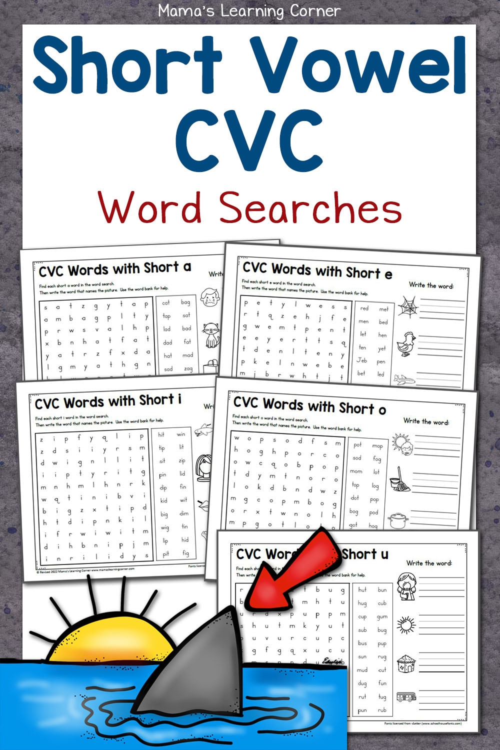 Short Vowel CVC Word Search Worksheets Mamas Learning Corner