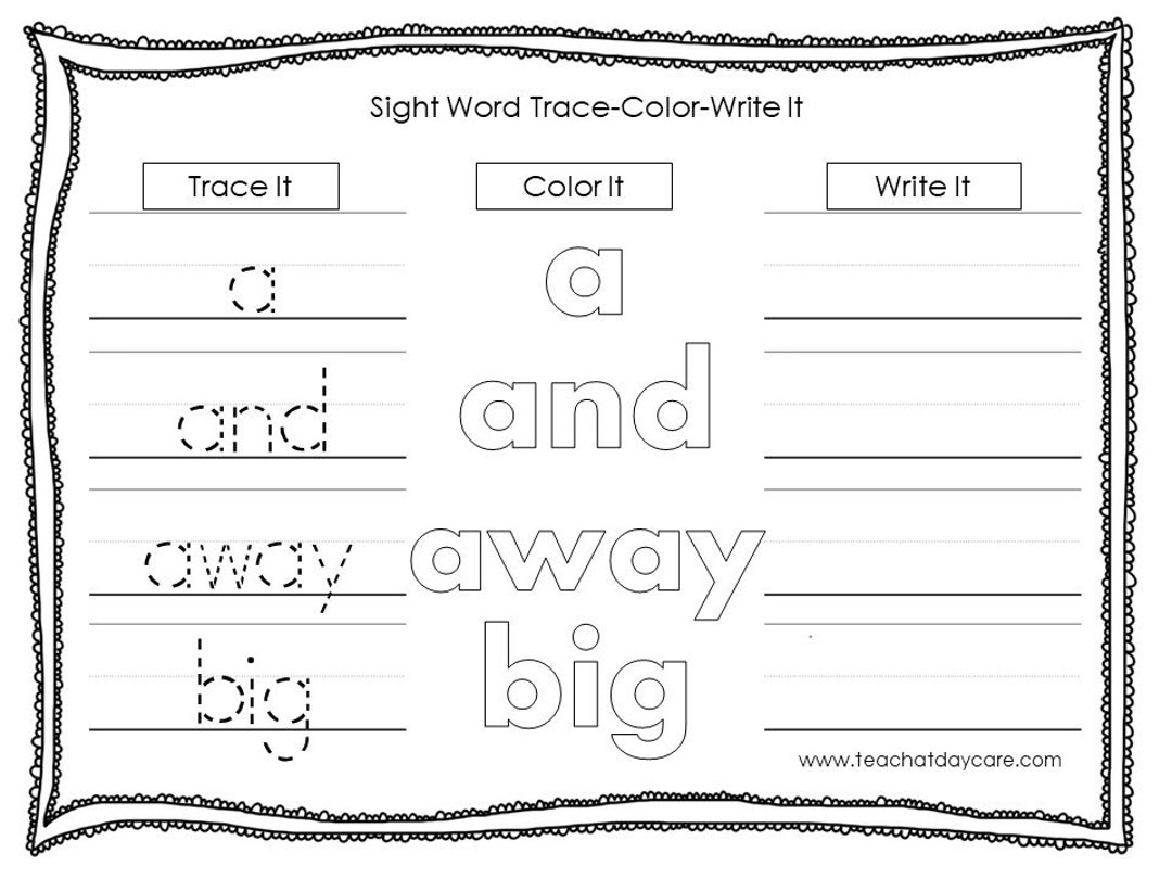 Sight Words Worksheet Trace Color Write Pre k Activity printable Etsy