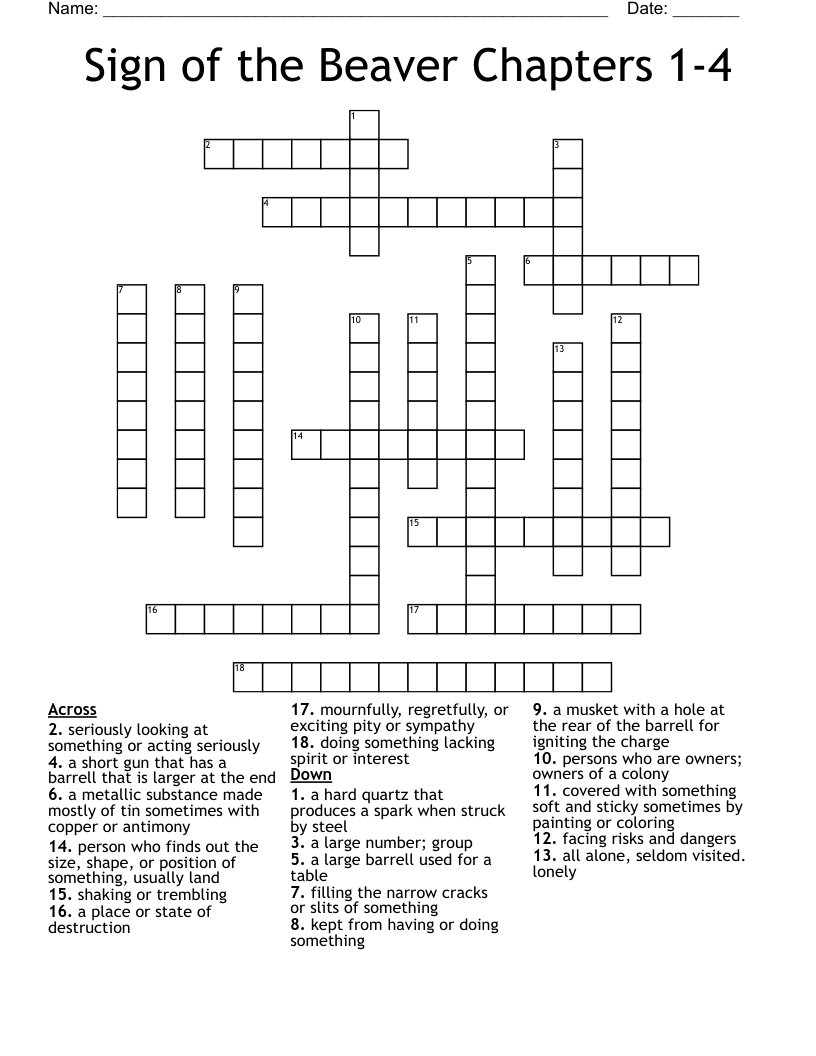 Sign Of The Beaver Chapters 1 4 Crossword WordMint Sign Of The Beaver Chapters 1 4 Crossword WordMint