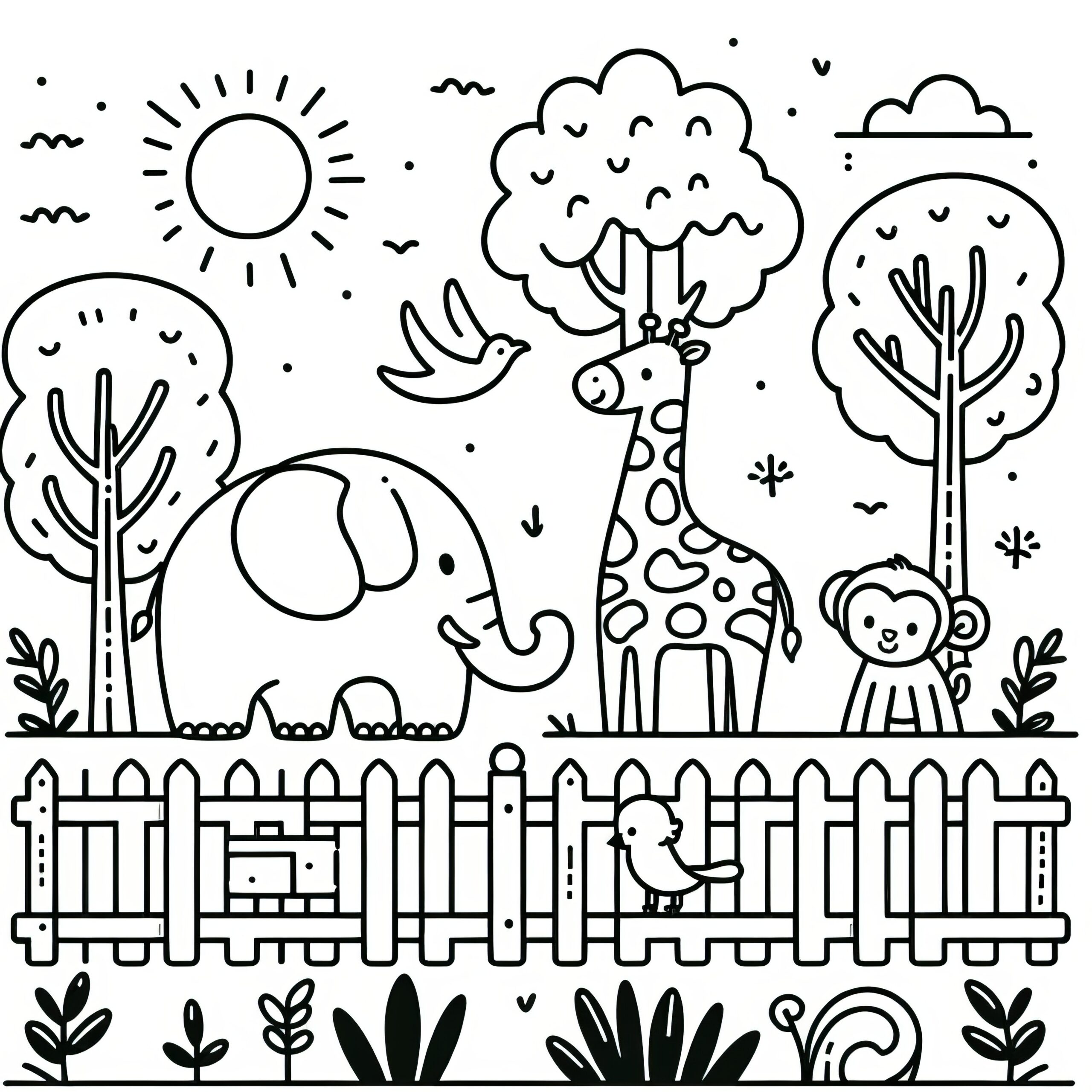 Simple Coloring Page For Children Zoo With Funny Animals Free Simple Coloring Page For Children Zoo With Funny Animals Free
