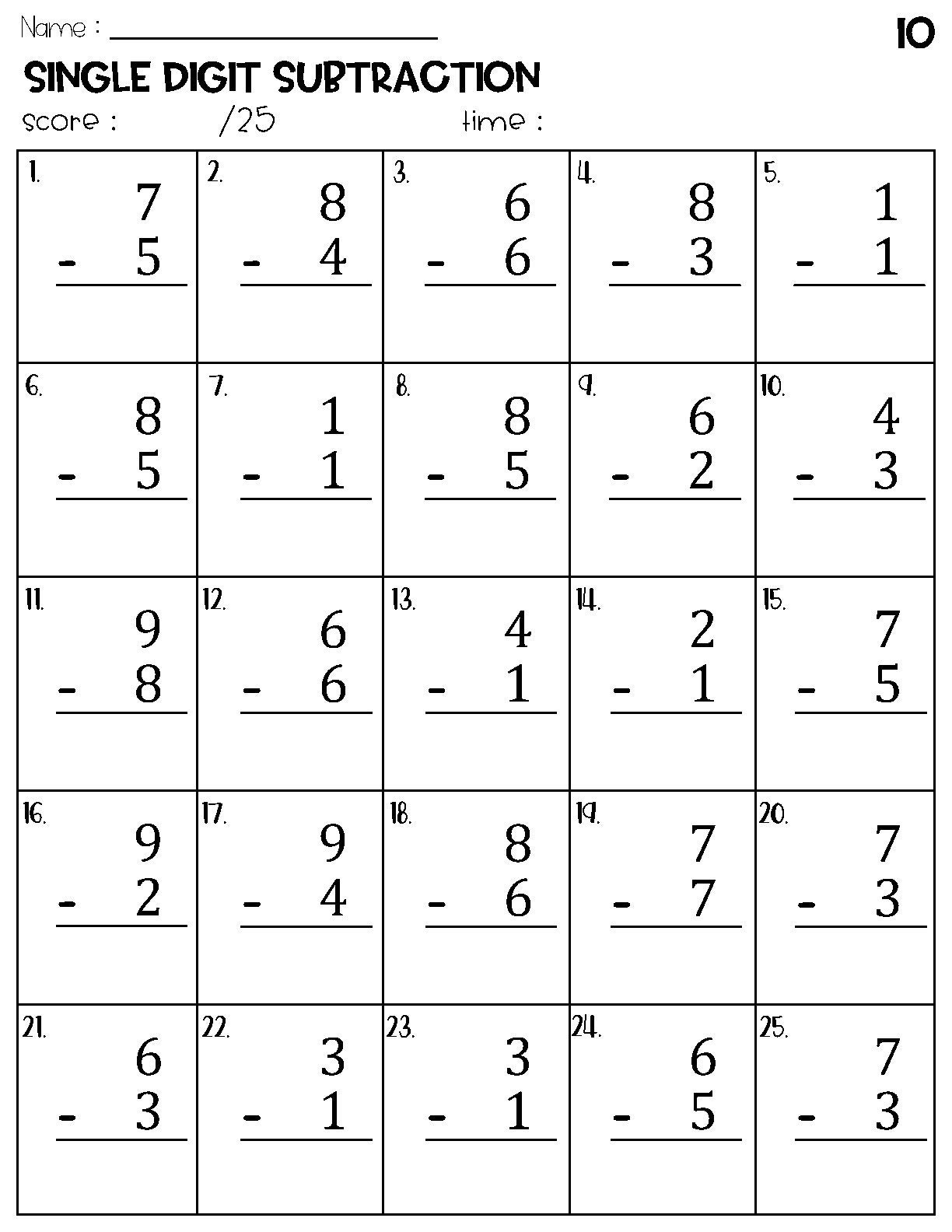 Single Digit Subtraction Worksheets Etsy Denmark